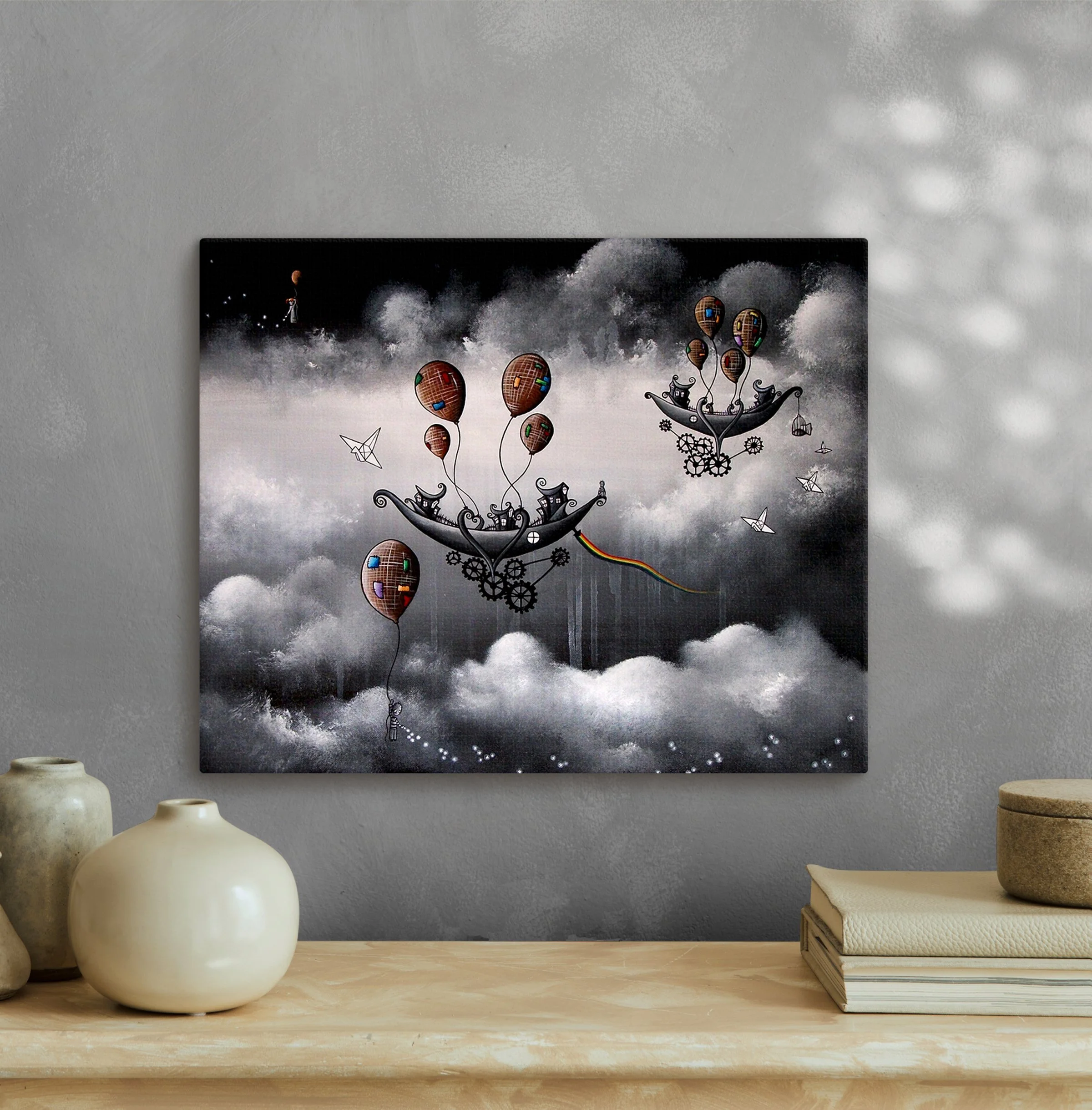 Mounted Canvas Print - Whimsical Steampunk Artwork - "Where Dreams are Made"