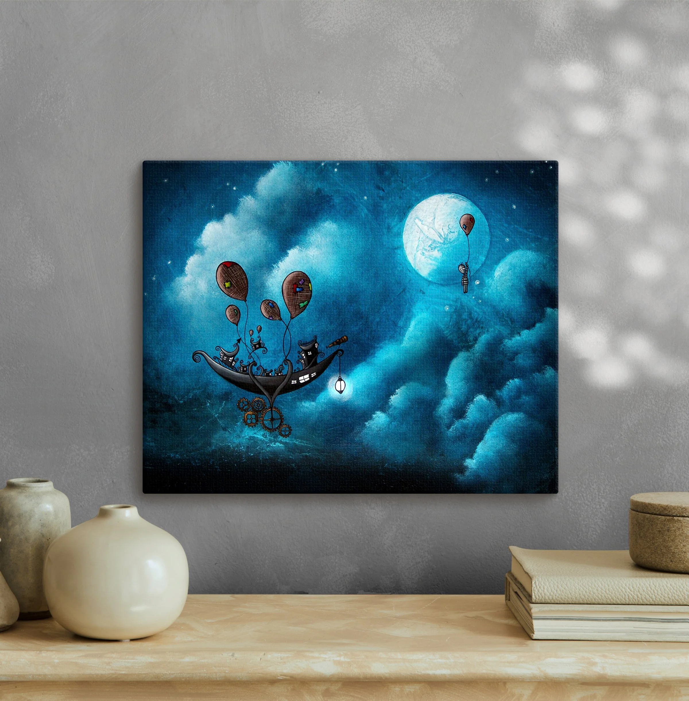 Mounted Canvas Print - Whimsical Steampunk Airship - "The Outrider"