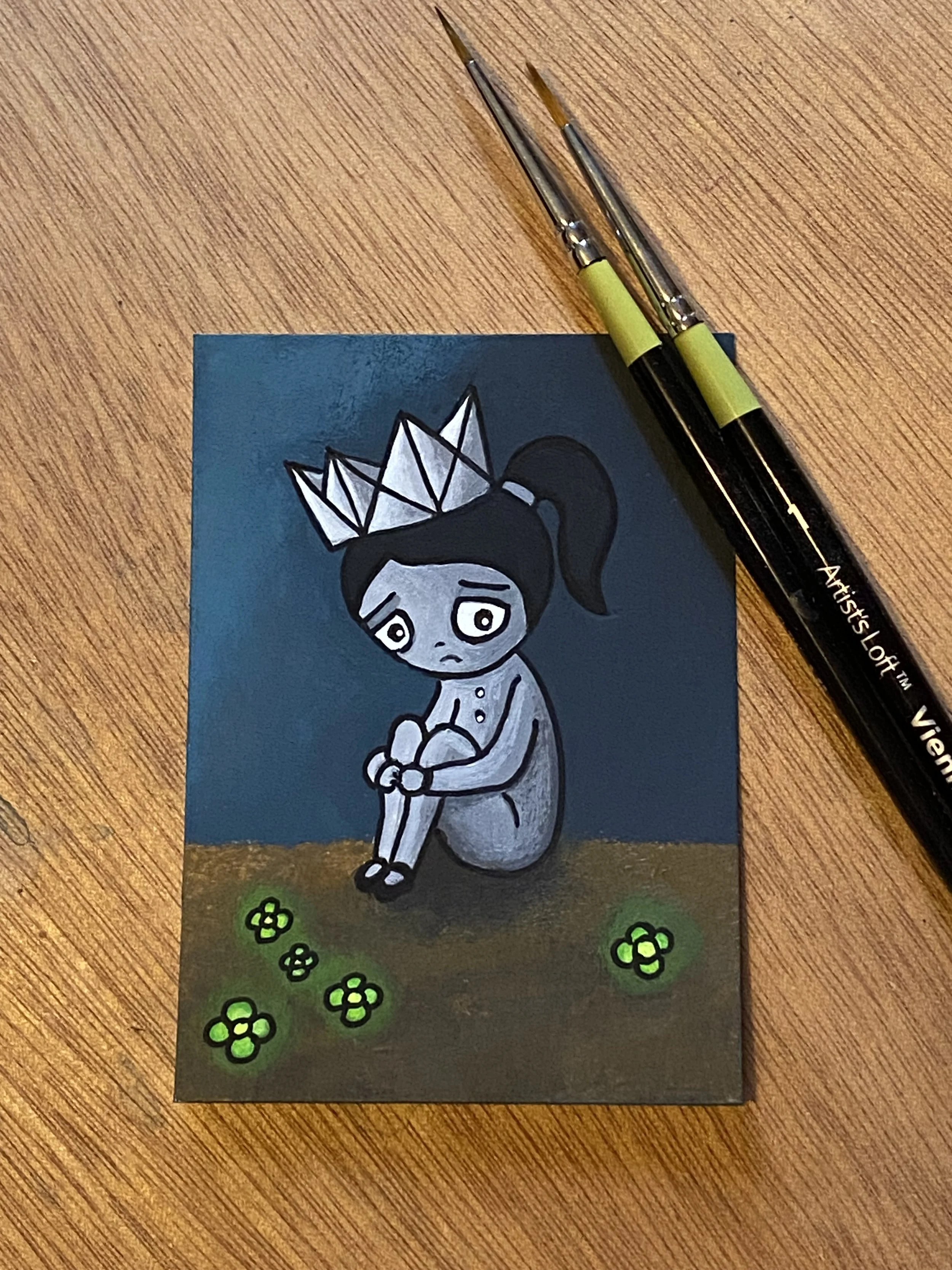 Original ACEO Painting - The Paper Crown
