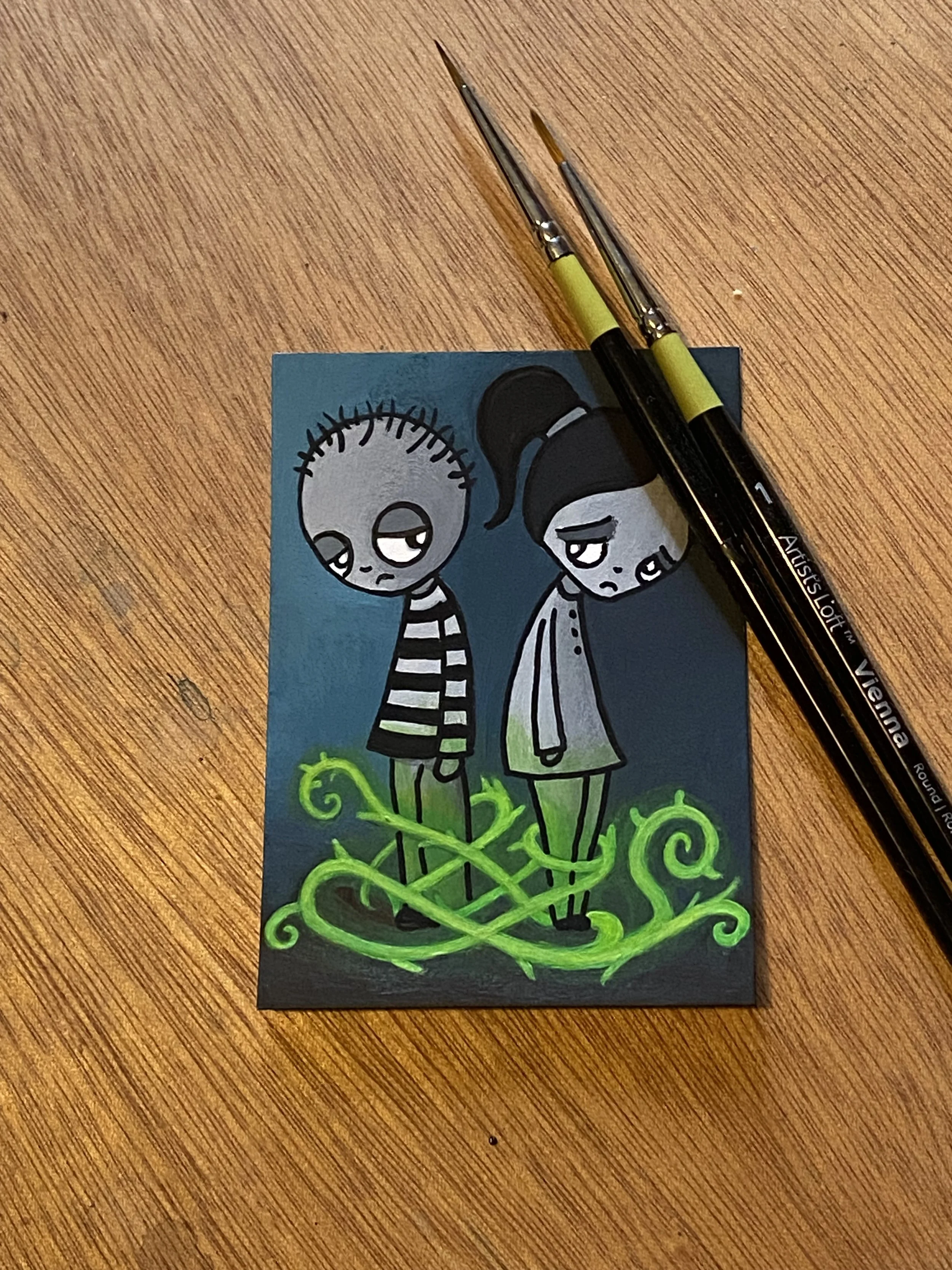 Original ACEO Painting - Twisting Vines