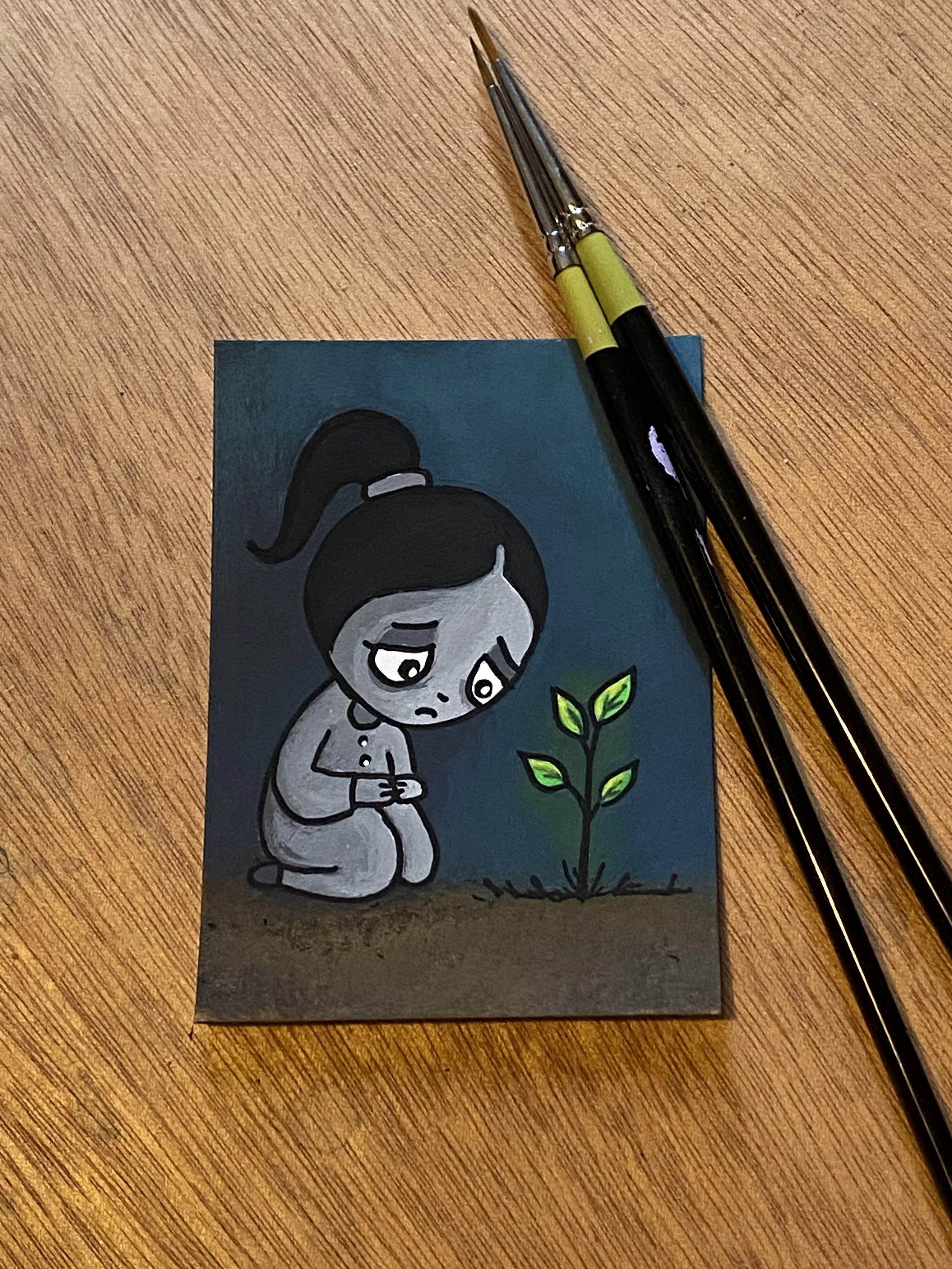 Original ACEO Painting - The First Bloom