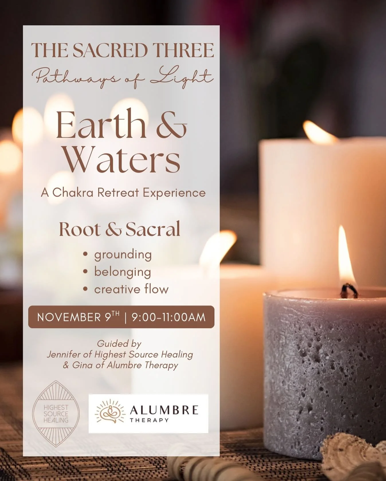 The Sacred Three: Pathways of Light
A 2-hour retreat experience

Before we rise into light, we must root into truth. 🌿
The Root and Sacral chakras hold the keys to safety, belonging, creativity, and sensual flow &mdash; the very foundation of our vi