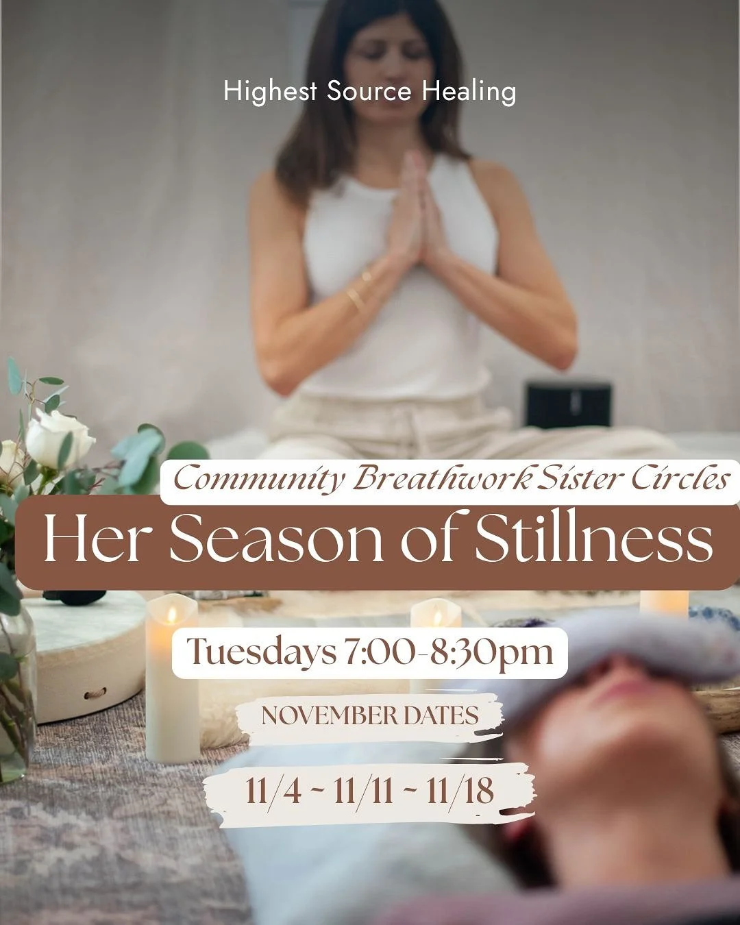 This is 𝓱𝓮𝓻 𝓼𝓮𝓪𝓼𝓸𝓷 𝓸𝓯 𝓼𝓽𝓲𝓵𝓵𝓷𝓮𝓼𝓼…the pause between what’s been and what’s yet to come.
A moment to breathe, ground, and reconnect with the wisdom within.
Join a November Sister Circle and let your breath guide