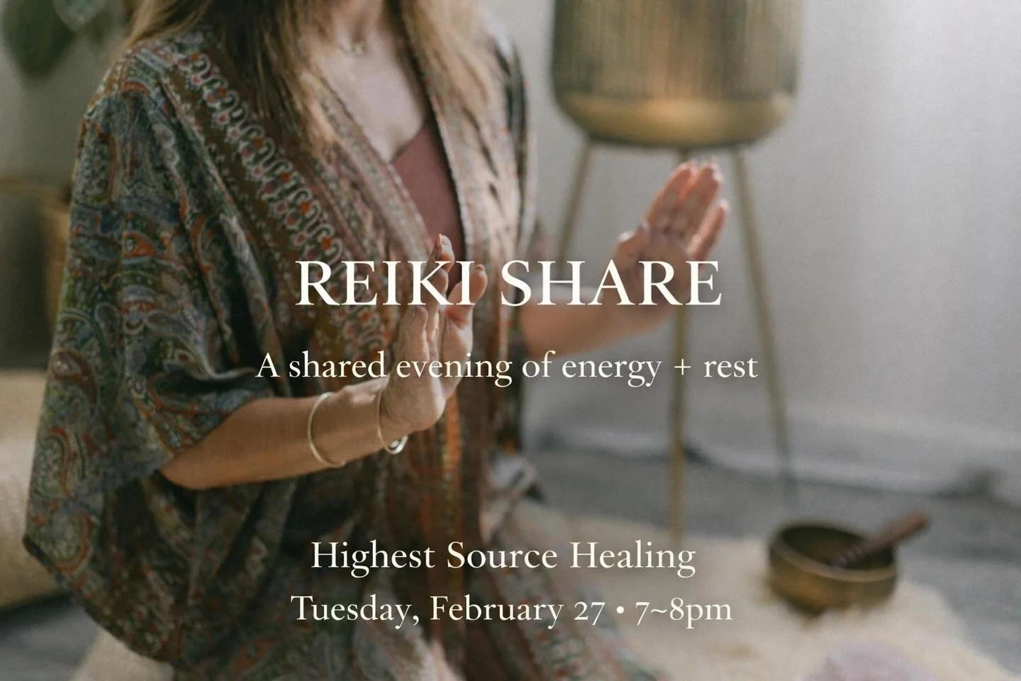 A gentle evening of shared energy.
A place to give. A place to receive.

This Reiki Share is an open, spacious container to practice, rest, and reconnect&hellip;.
whether you&rsquo;re newly certified or deeply seasoned.

We&rsquo;ll gather in circle,