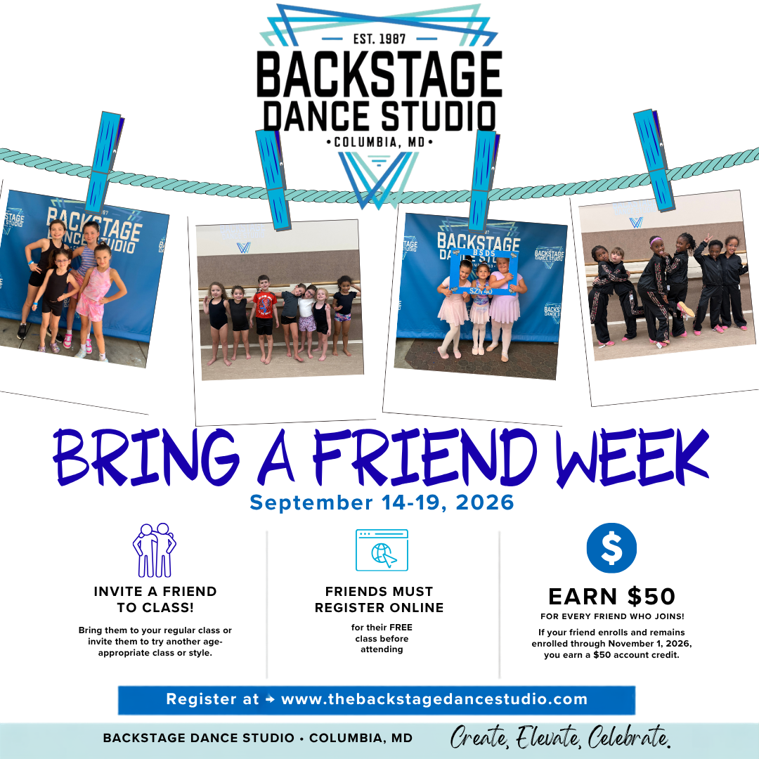 Bring A Friend to Dance Class Week at Backstage Dance Studio in Columbia MD