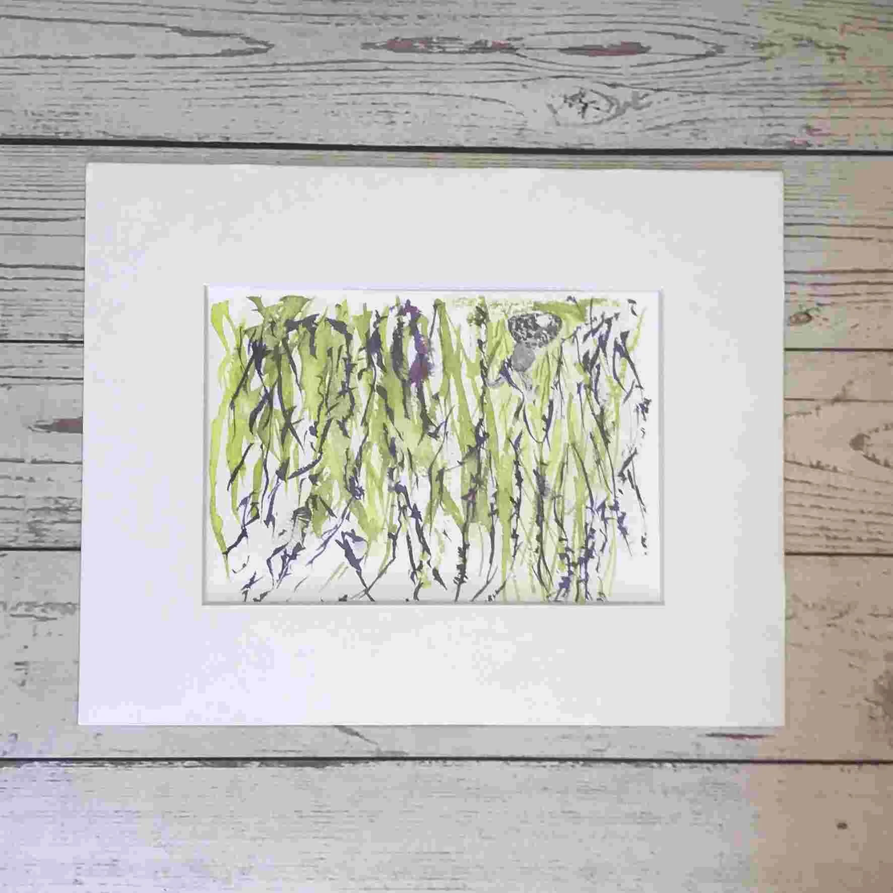 Bunny Hiding in Lavender Print with White Mat