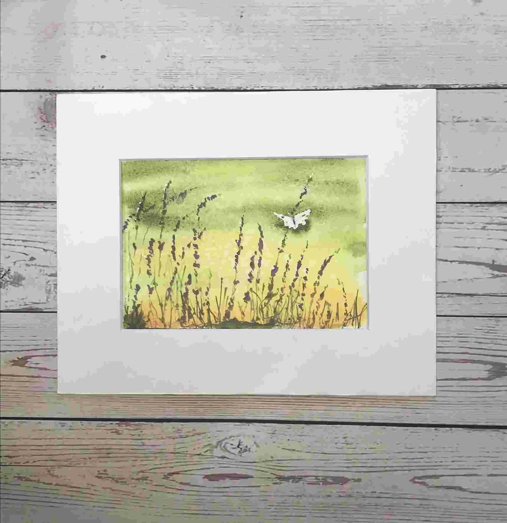 Butterfly Perched on Lavender Print with Mat