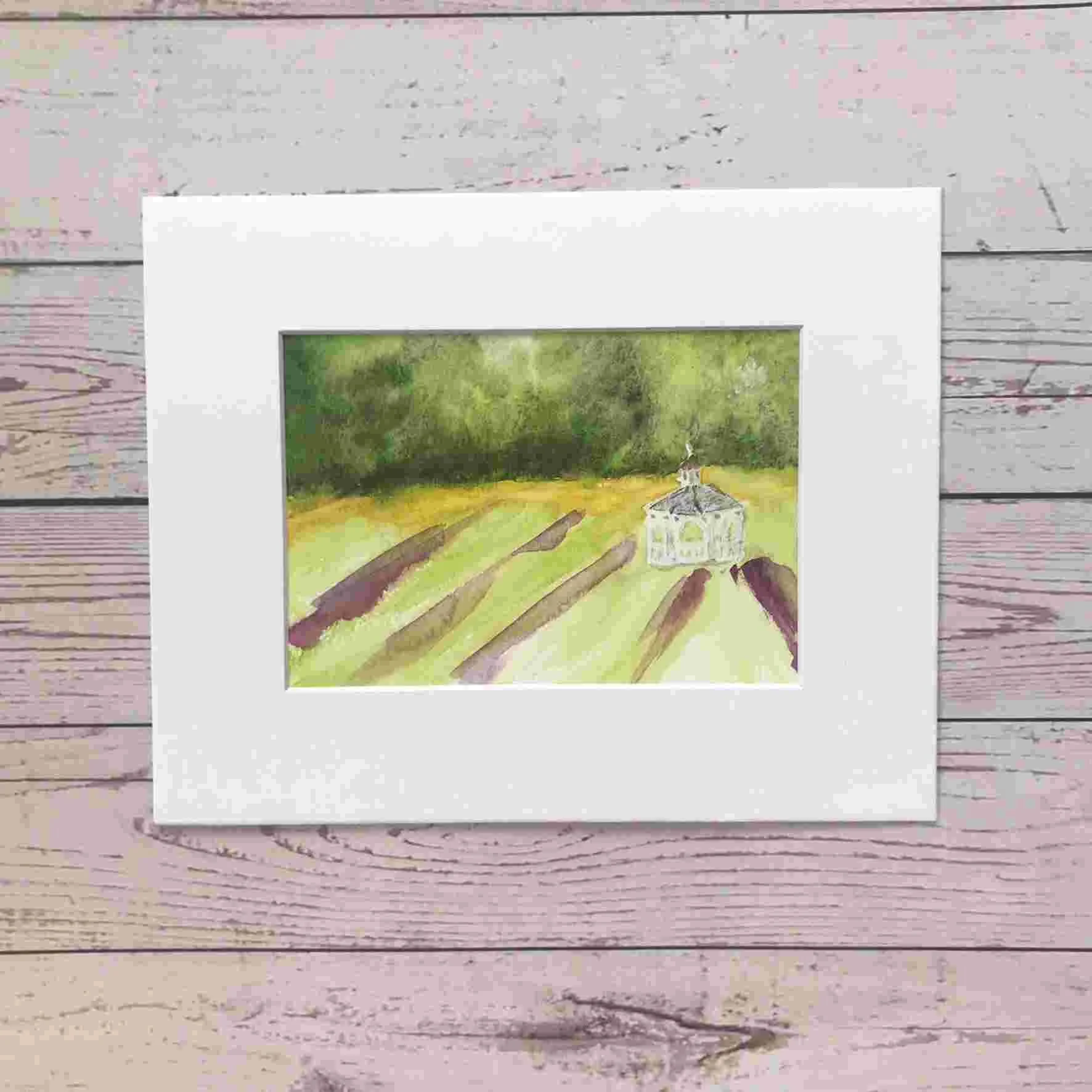 Gazebo in Lavender Field Print with White Mat