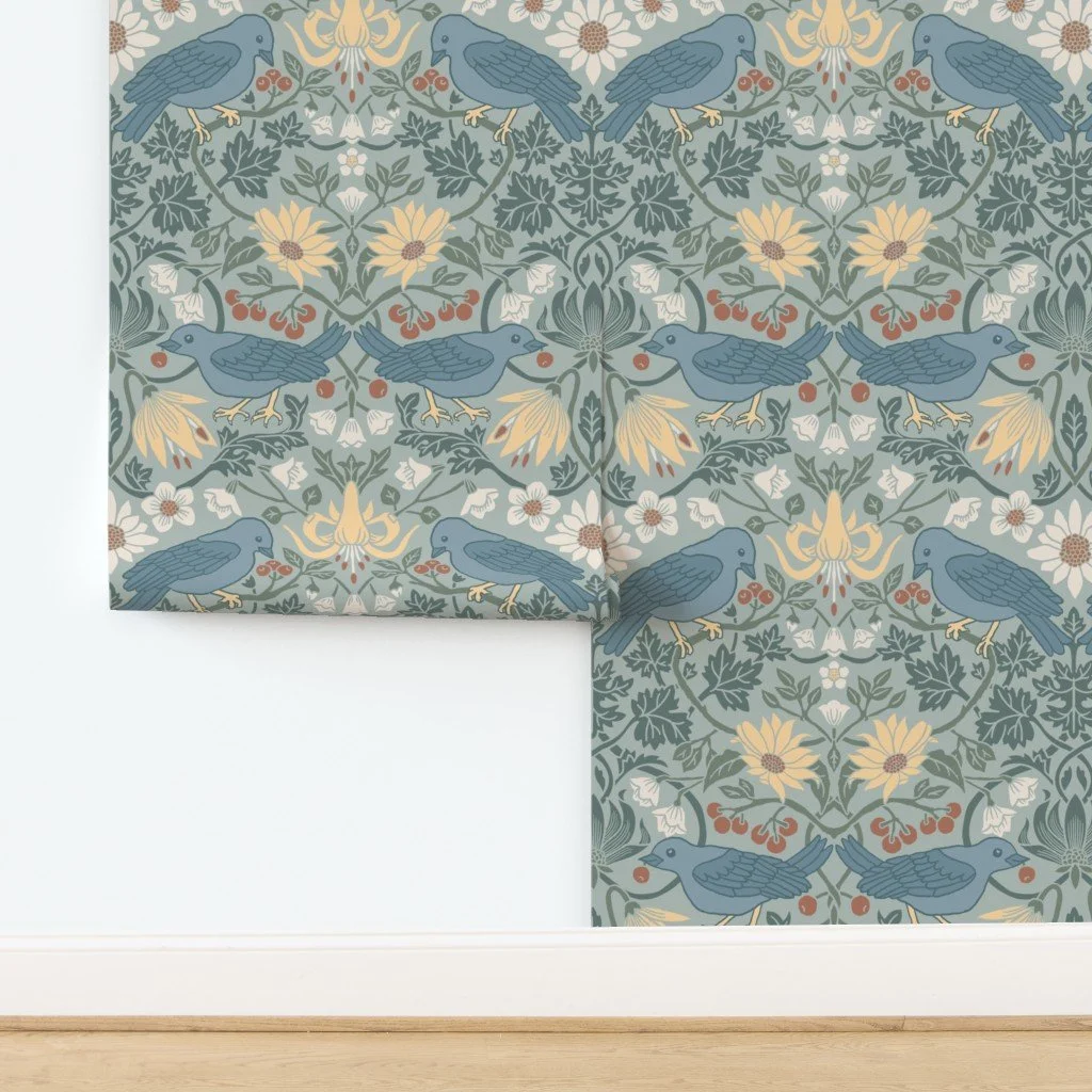 Huckleberry Thief Wallpaper in Glacier Sage