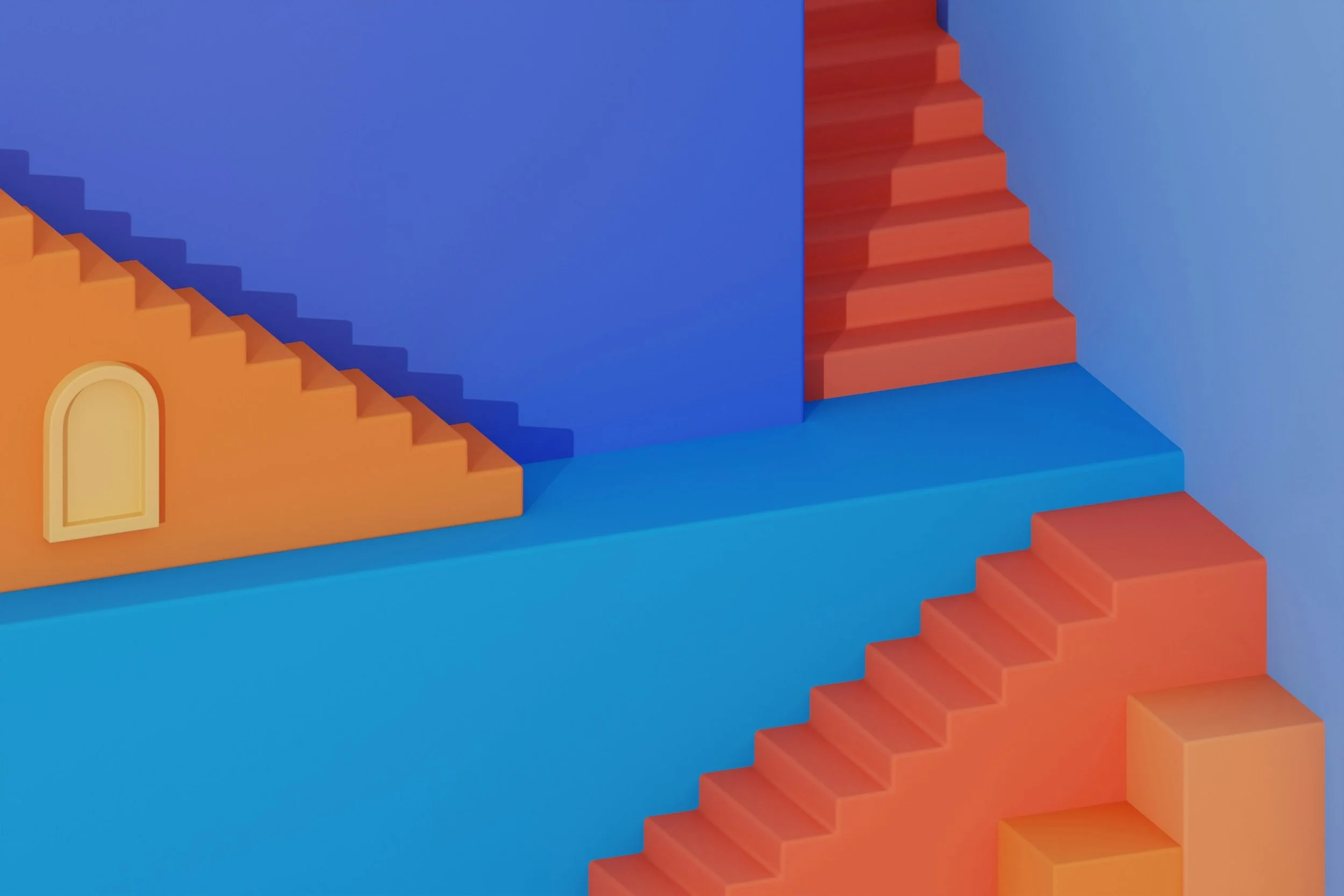 Illustration of tiered staircases, symbolizing the layered structure of a Google Ads account hierarchy