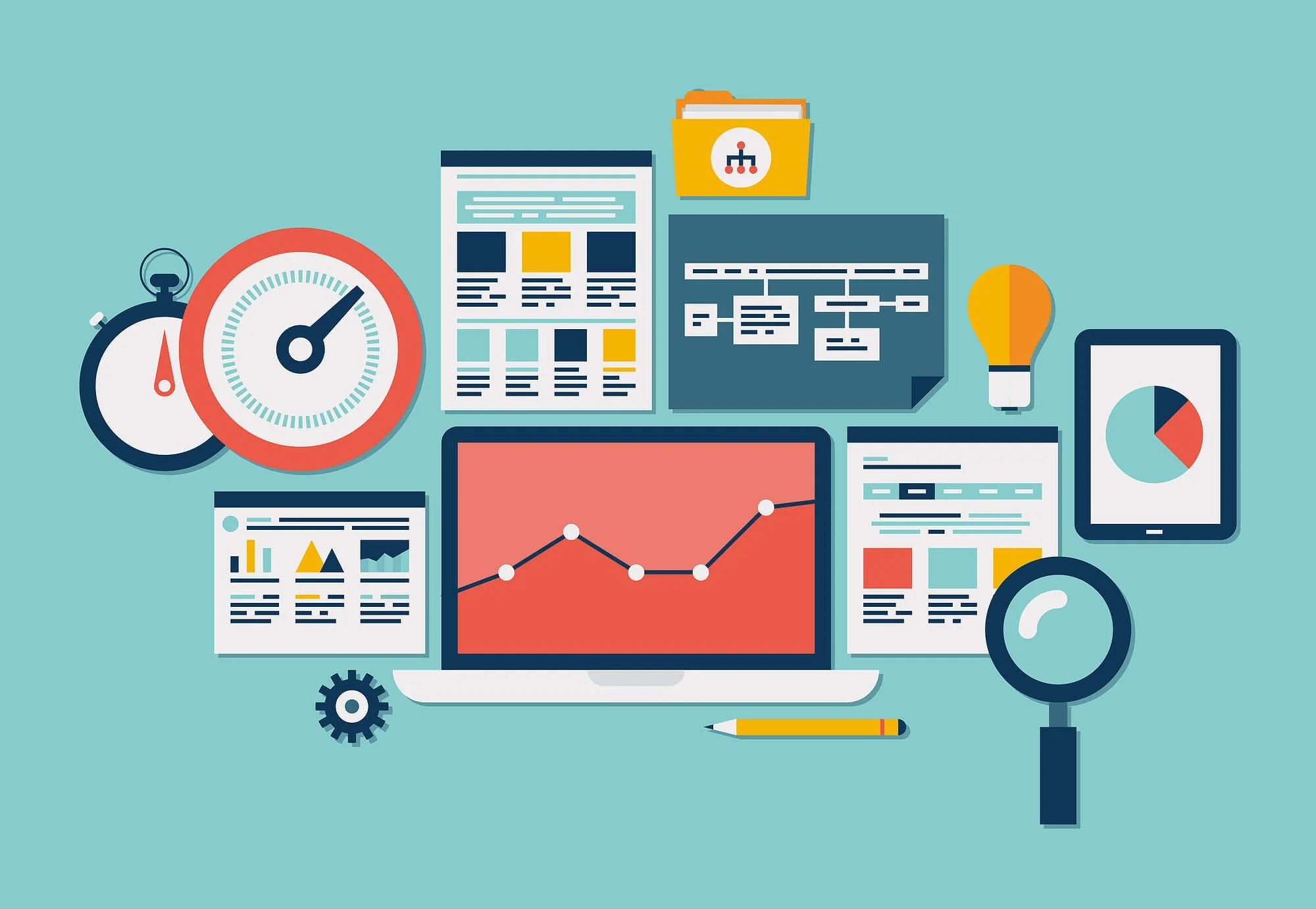 Illustration of a laptop displaying a growth chart surrounded by digital marketing icons. Smart Bidding uses real-time data to make your Google Ads for Therapists budget work harder at every stage of your campaign.