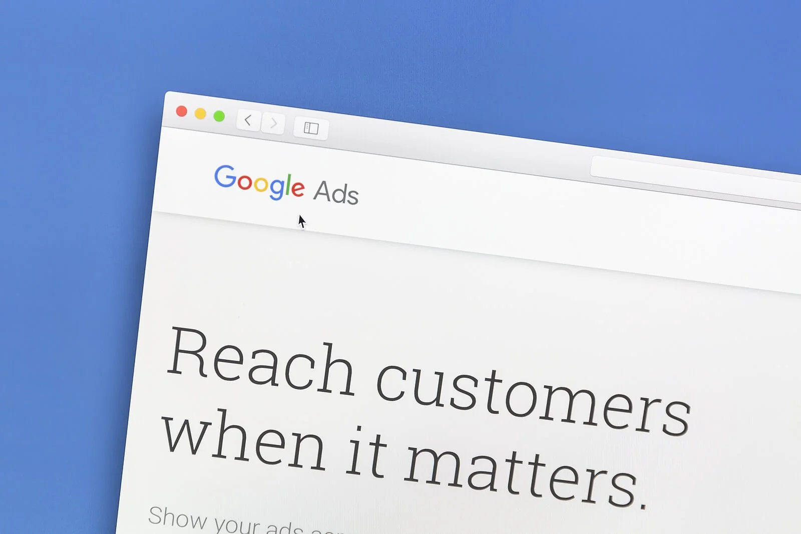 Browser window showing Google Ads with text "Reach customers when it matters". Quality targeting drives better results with Google Ads for Therapists campaigns.