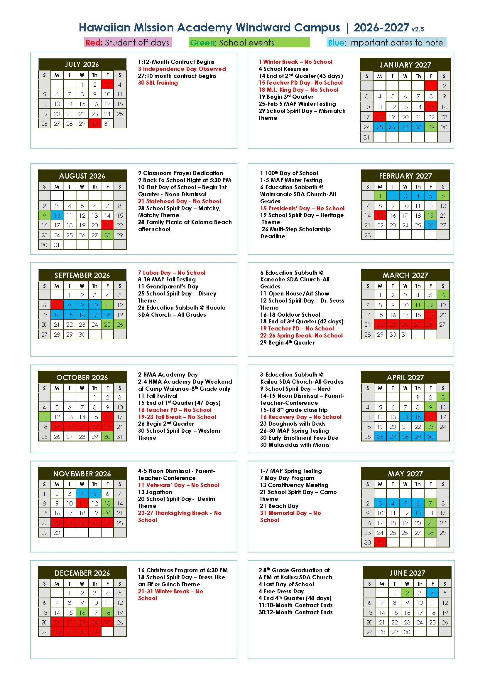 School Calendar 2026-2027