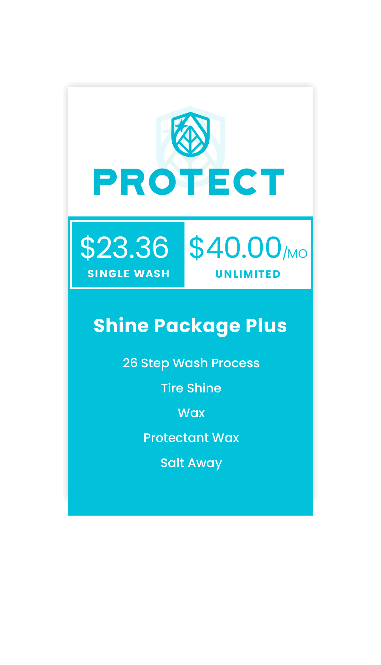 Mint Eco Car Wash Protect Wash Menu