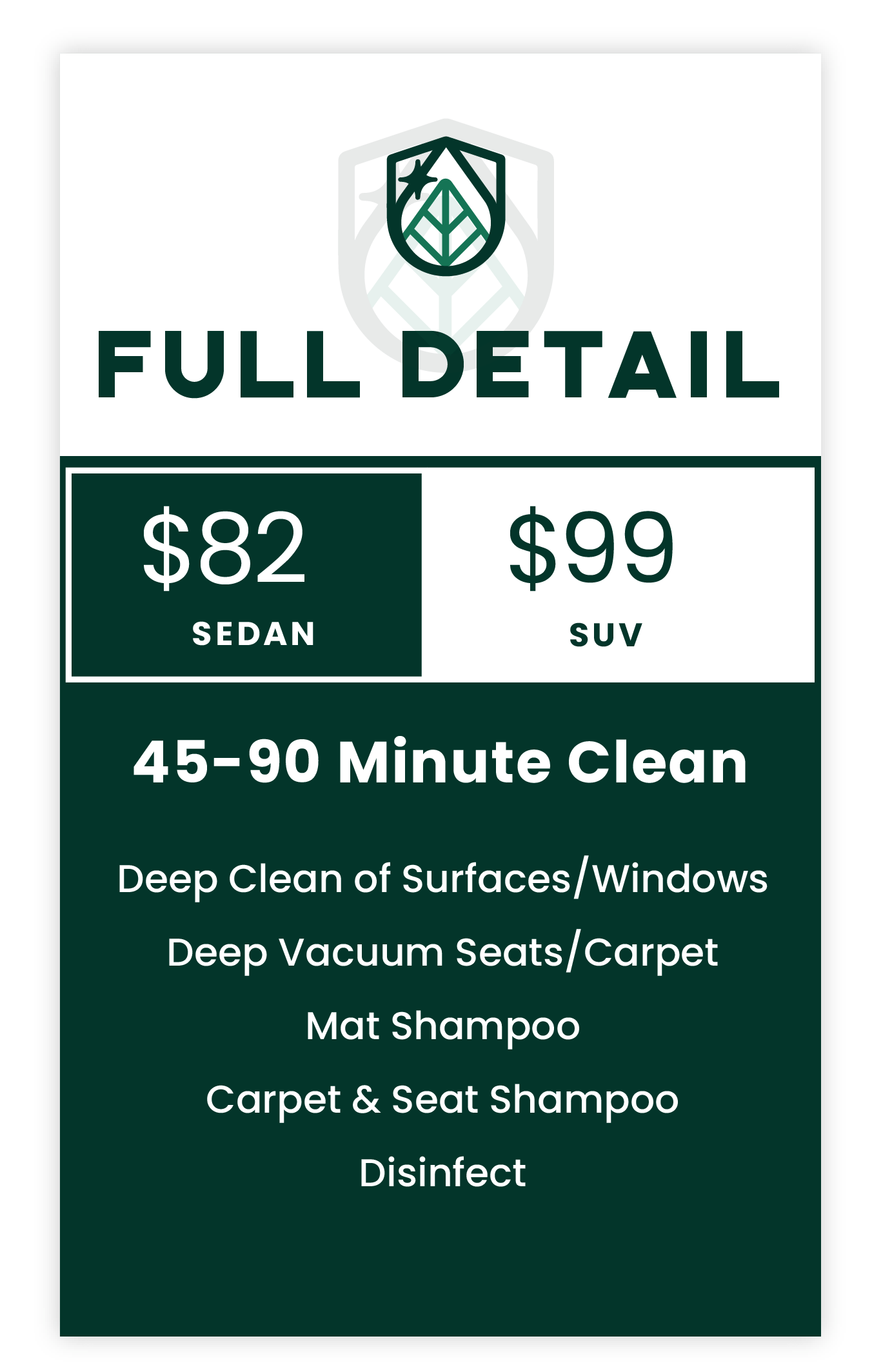 Wash Menu — Mint Eco Car Wash