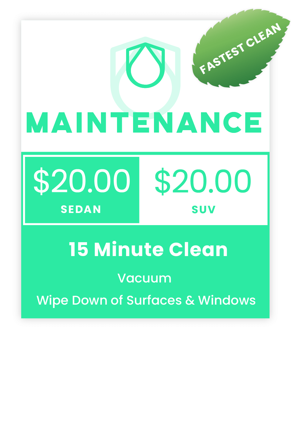 Mint Eco Car Wash Maintenance Interior Package