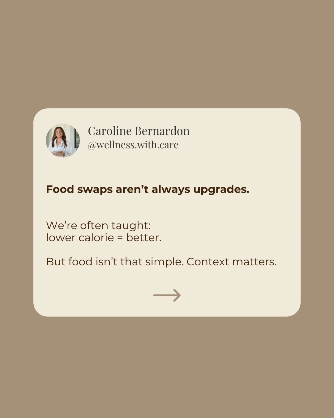 When you make a swap, you&rsquo;re not just changing calories &ndash; you&rsquo;re changing what that food provides. 

Sometimes a swap means more protein or less fat, but sometimes it also means losing nutrients, energy, or satiety. 

&ldquo;Healthi