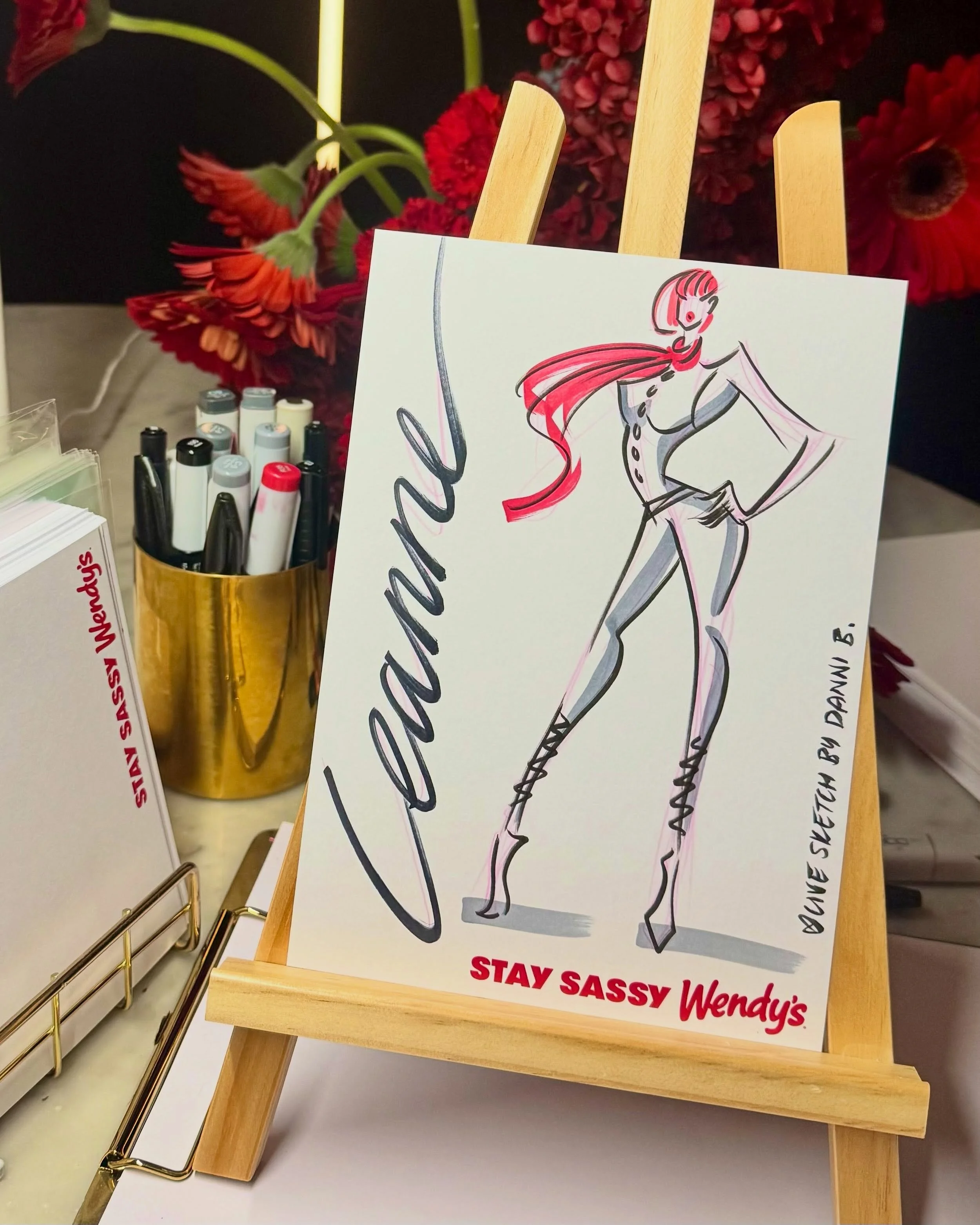 @wendysburgersau Stay Sassy Sketches 💋 Swipe to see xx
&bull;
Quick, expressive, and ready in the time same time takes to make a burger and fries!
&bull;
Drawn live in 5 hot minutes for guests at the Wendys Melbourne Launch at @barbambi_melbourne
&