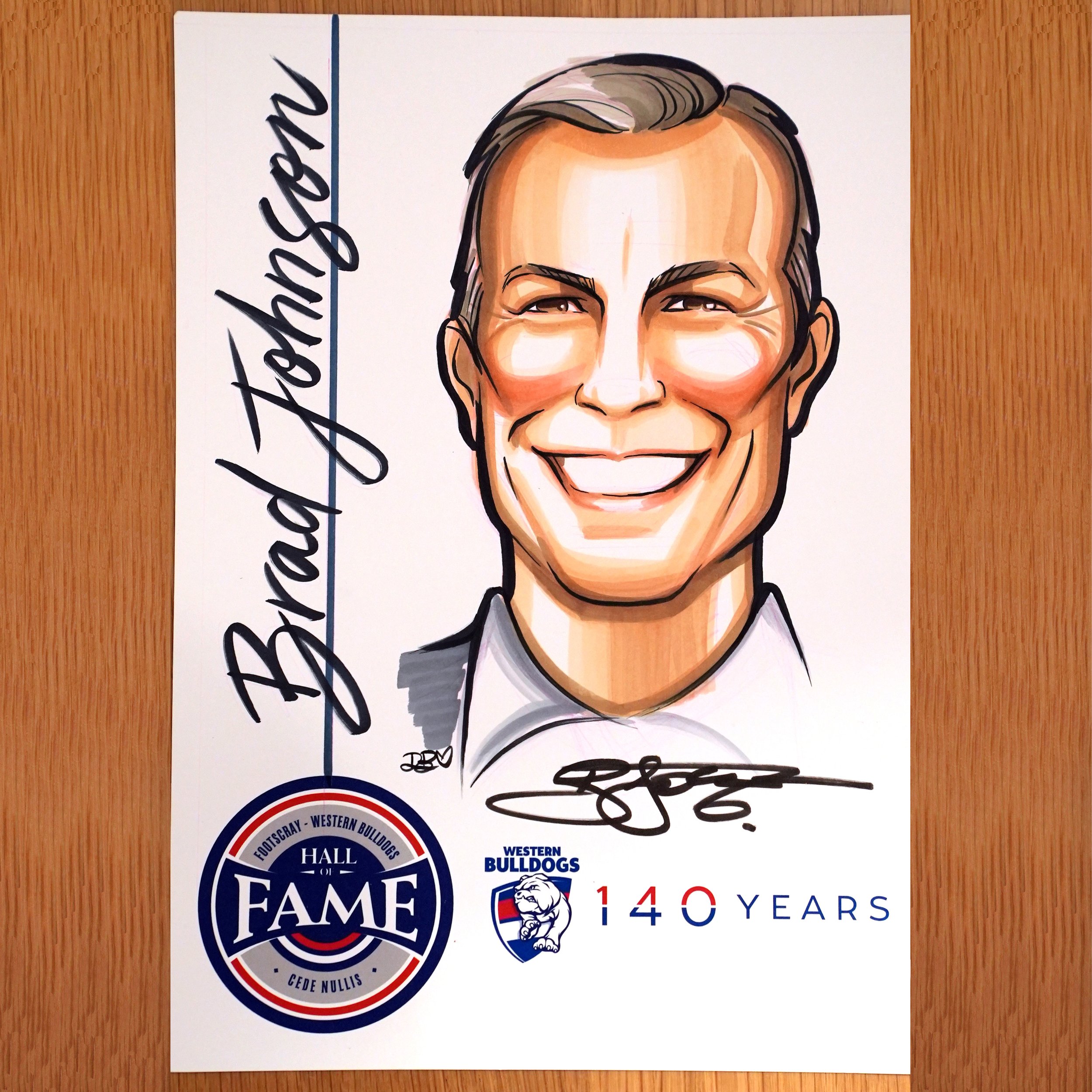 Caricature Artist, Live Illustrator, Live Illustration, Live Sketch Artist, Live Event Illustrator, Live Guest Sketches, Live Portraits, Brad Johnson, AFL, Western Bulldogs Hall of Fame 2023, Centrepiece Melbourne.
