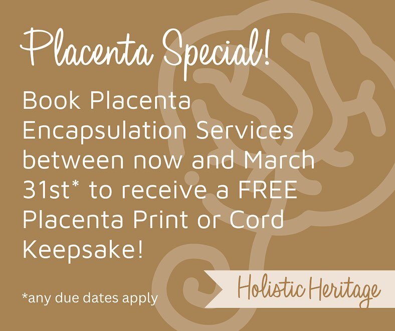 📣📣📣
Special Annoucement!!

For a limited time only, when you book Placenta Encapsulation Services, you&rsquo;ll receive a FREE Placenta Print or Cord Keepsake! 

This special runs through March 31st and is valid for any due dates. Book this servic