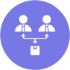 Icon of two people connected by a network or link, representing collaboration or communication.