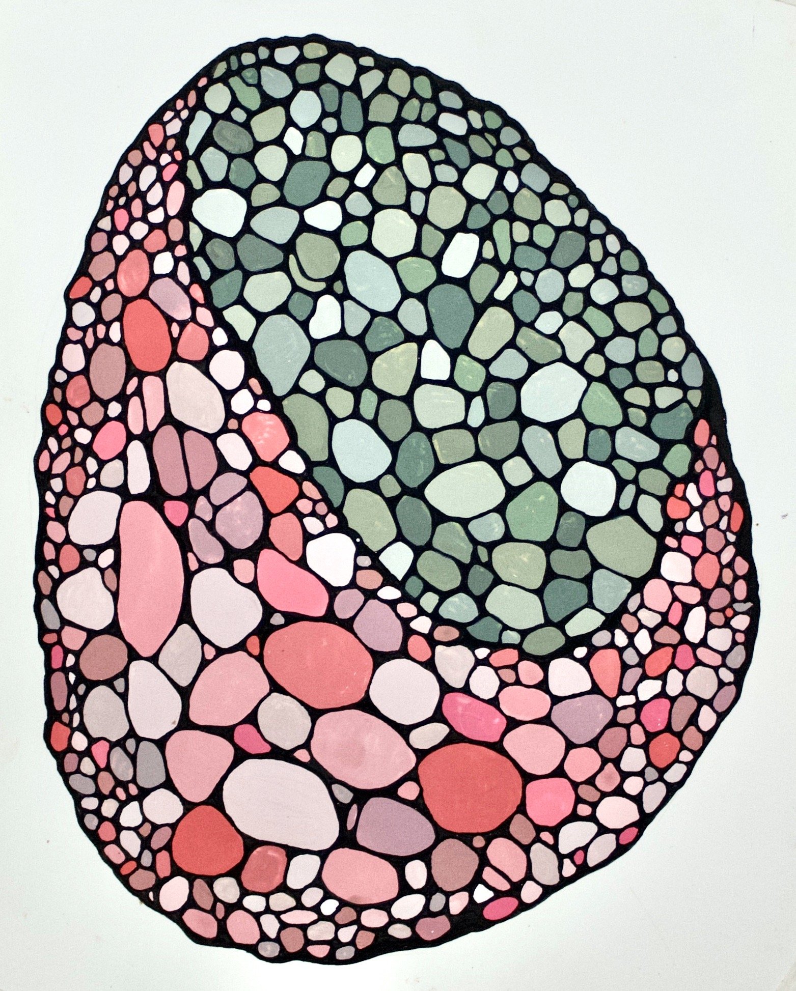 Metamorphic Unakite, 2021 • 
9 1/4" x 11" (framed) • 
Gouache and acrylic on paper • 
$280