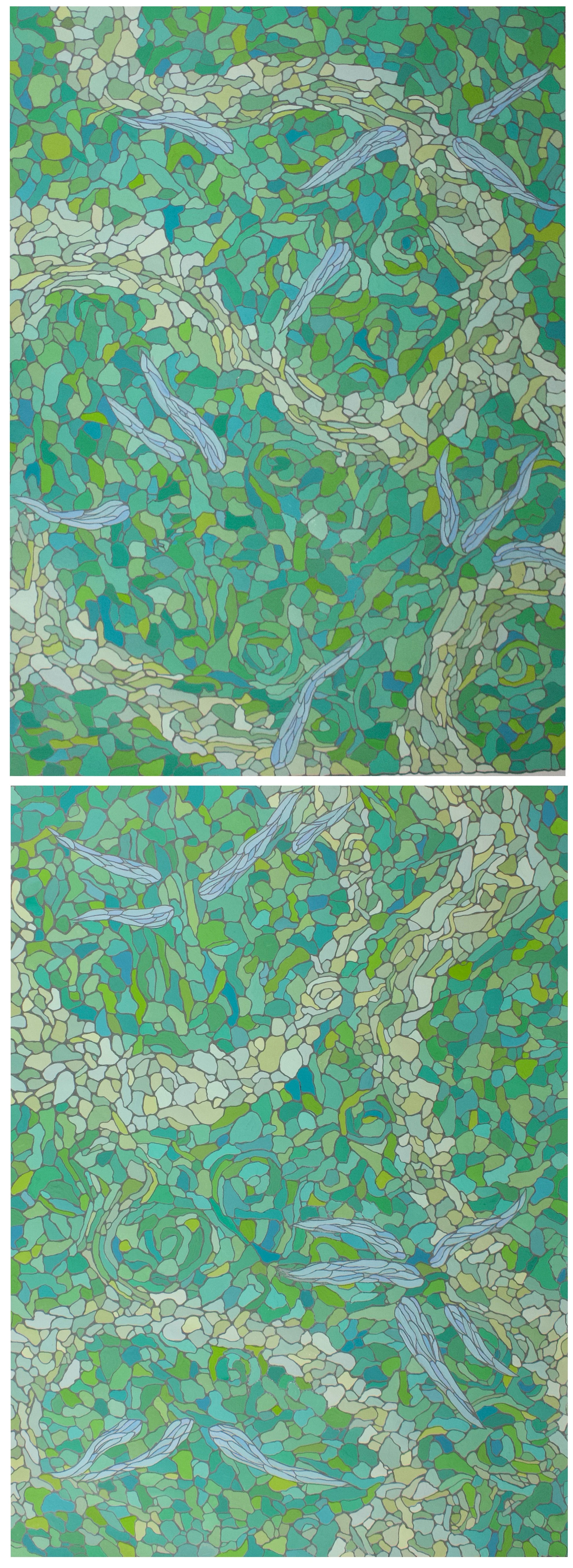 SOLD • Minnow E and Minnow W (Diptych), 2021 • 
30" x 22" each •
Gouache and acrylic on paper