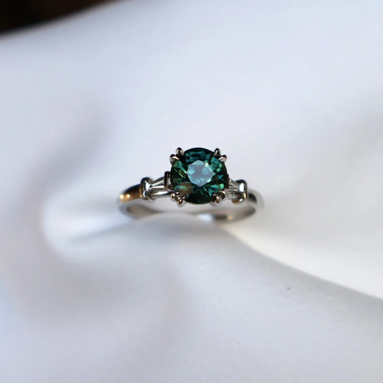 Round Teal Sapphire Ring