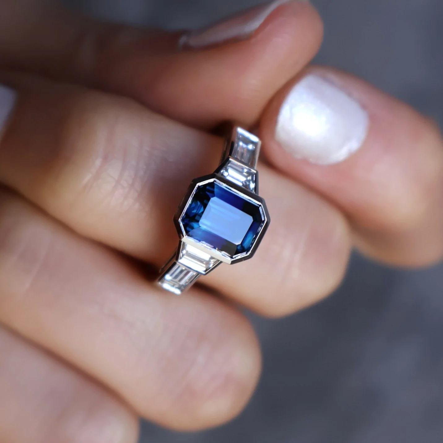 Bespoke Damian &amp; Josh | Congratulations on your engagement! 💍

Damian loved the design of a ring I made for stock (Last slide) It's a yellow gold emerald-cut diamond 5 stone diamond ring, designed to a modern art deco style. 

💙He knew Josh lov
