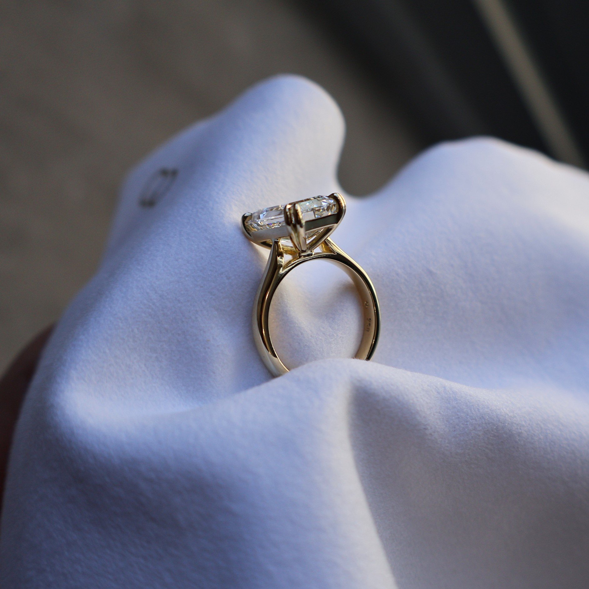 Double claws elongated emerald cut ring