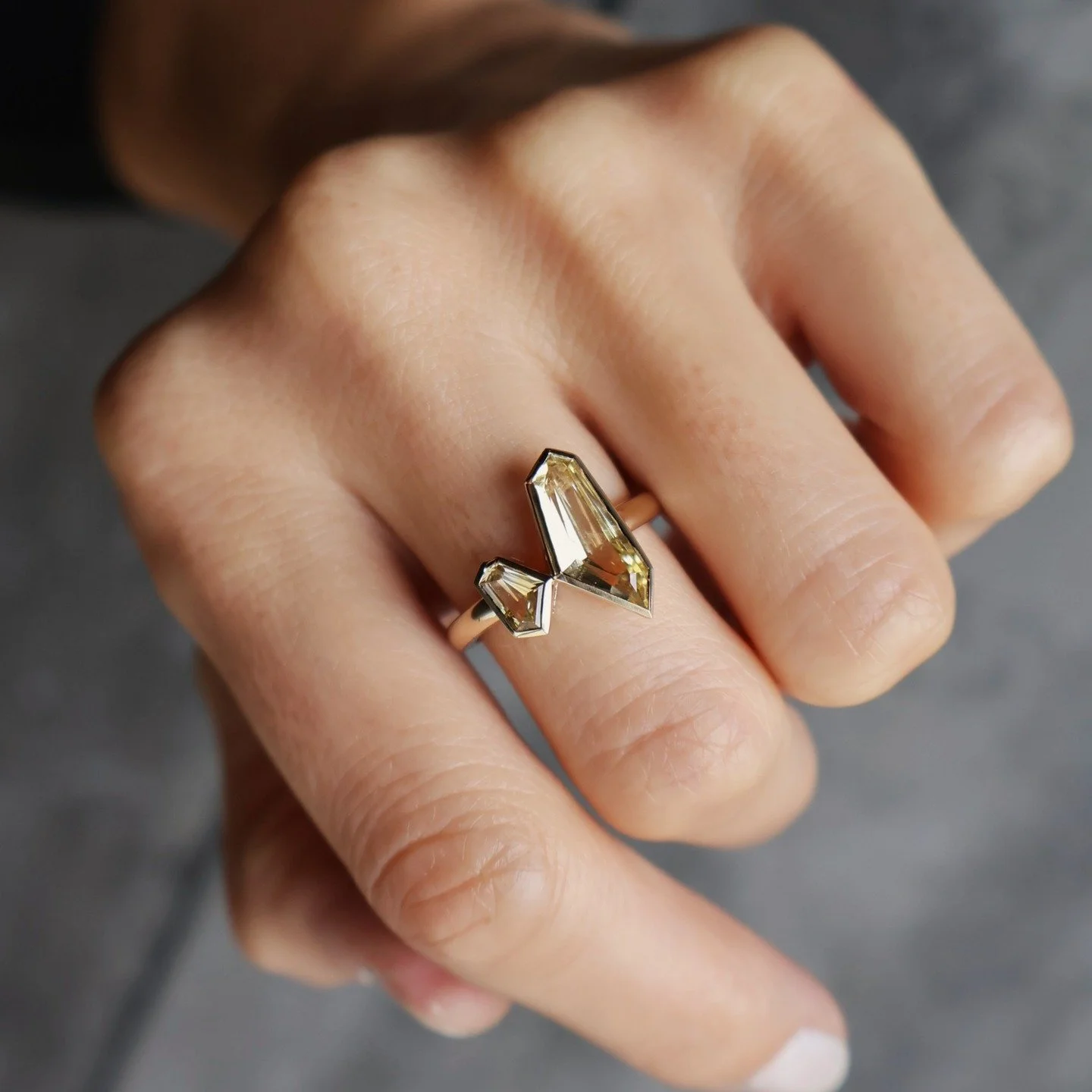 The latest stock addition ✨

This ring has been sitting in our shop cabinet for about a week, almost every person who has stopped by the studio has commented on it 🥰

Featuring two natural yellow freeform sapphires, bezel set in 9ct yellow gold. 

V
