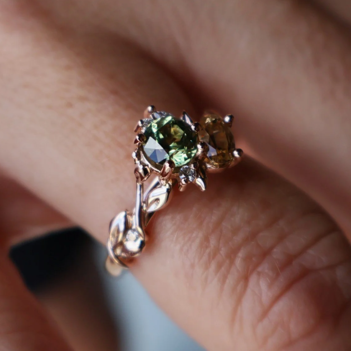 Rose gold leaf and vine nature inspired ring 