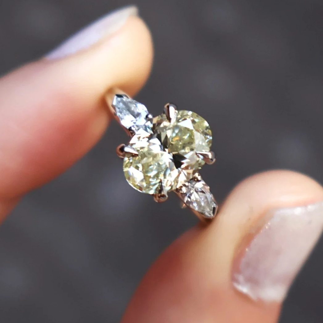Oval yellow diamond three stone diamond engagement ring made at Set Together Jewellery on the Sunshine Coast, QLD
