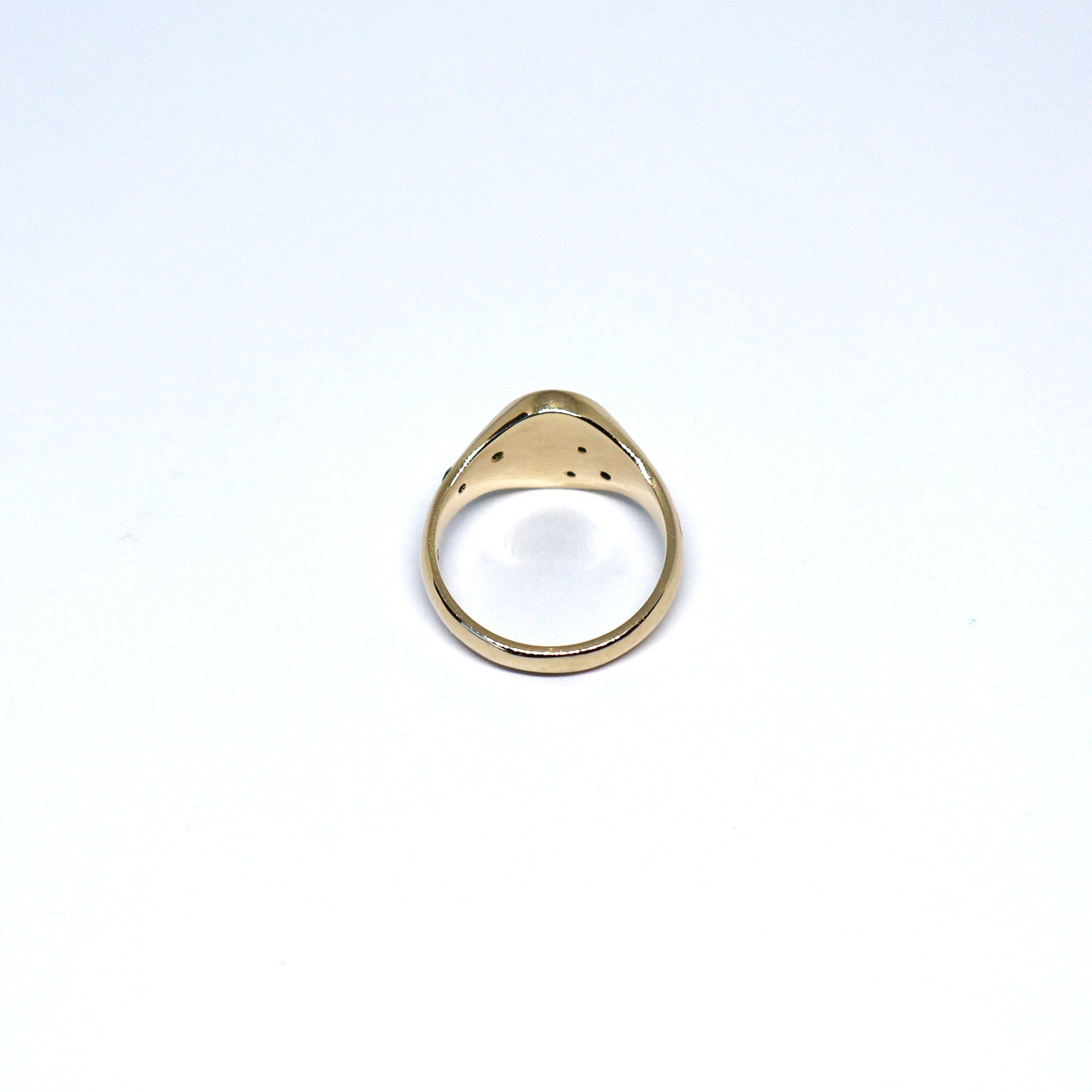 Little leaf signet ring 9ct yellow gold tsavorite garnets stock light box inside view.JPG