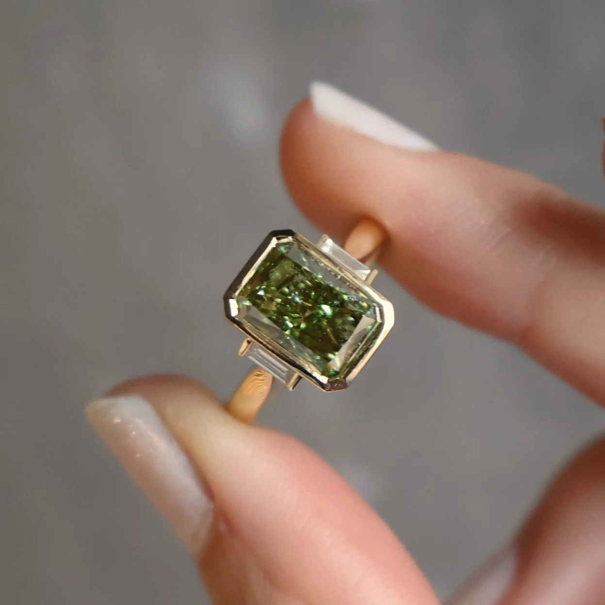 Green lab diamond engagement ring | Patrick & Tas