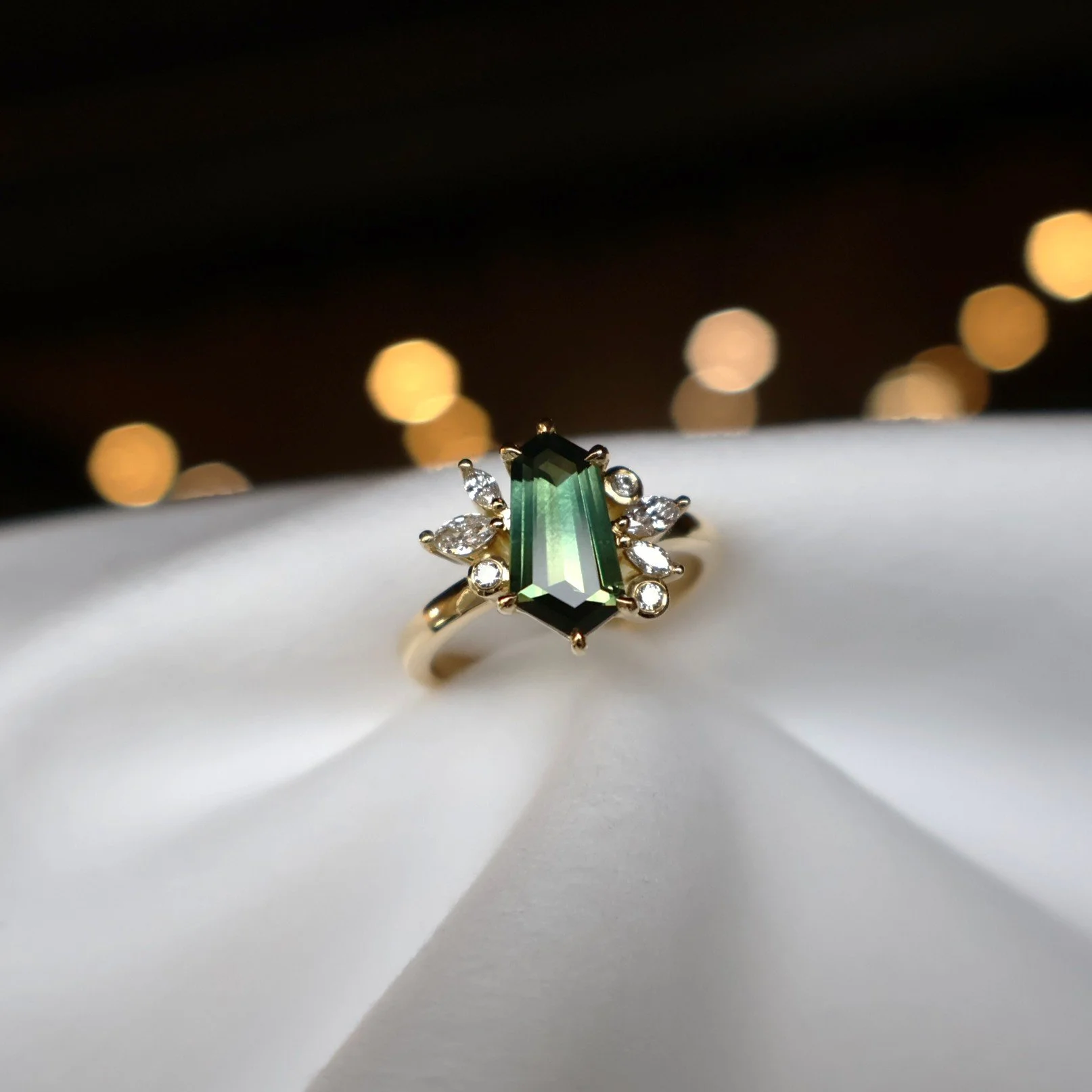 Green freeform sapphire ring