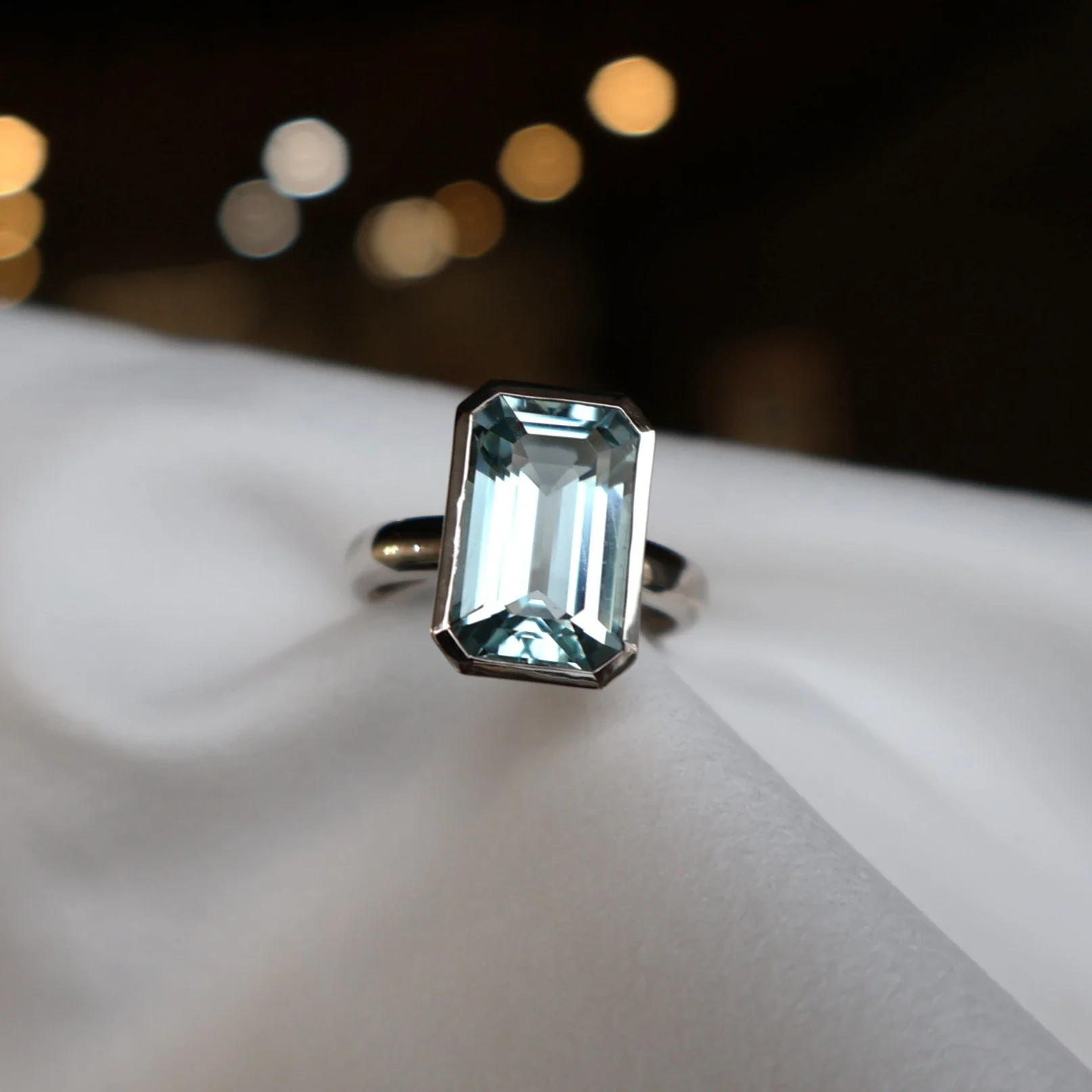 Bespoke emerald-cut aquamarine ring | Melissa