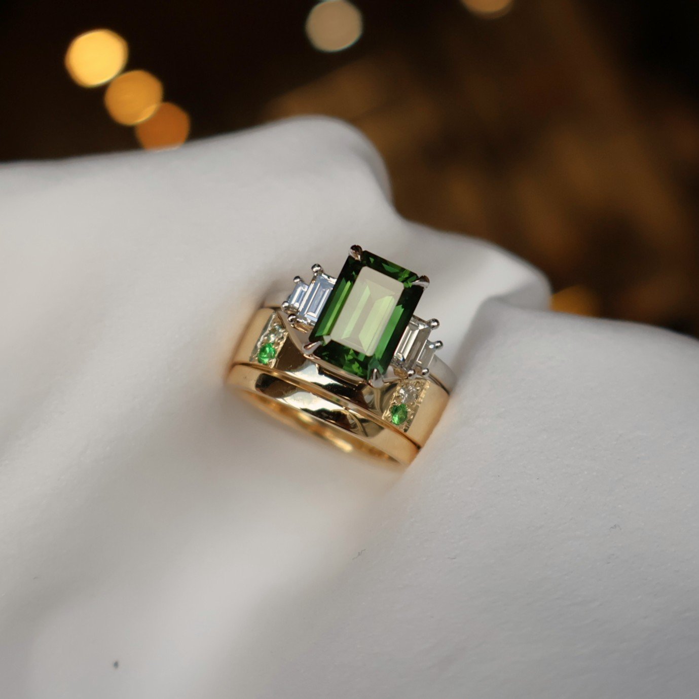 Engagement and wedding ring stack
