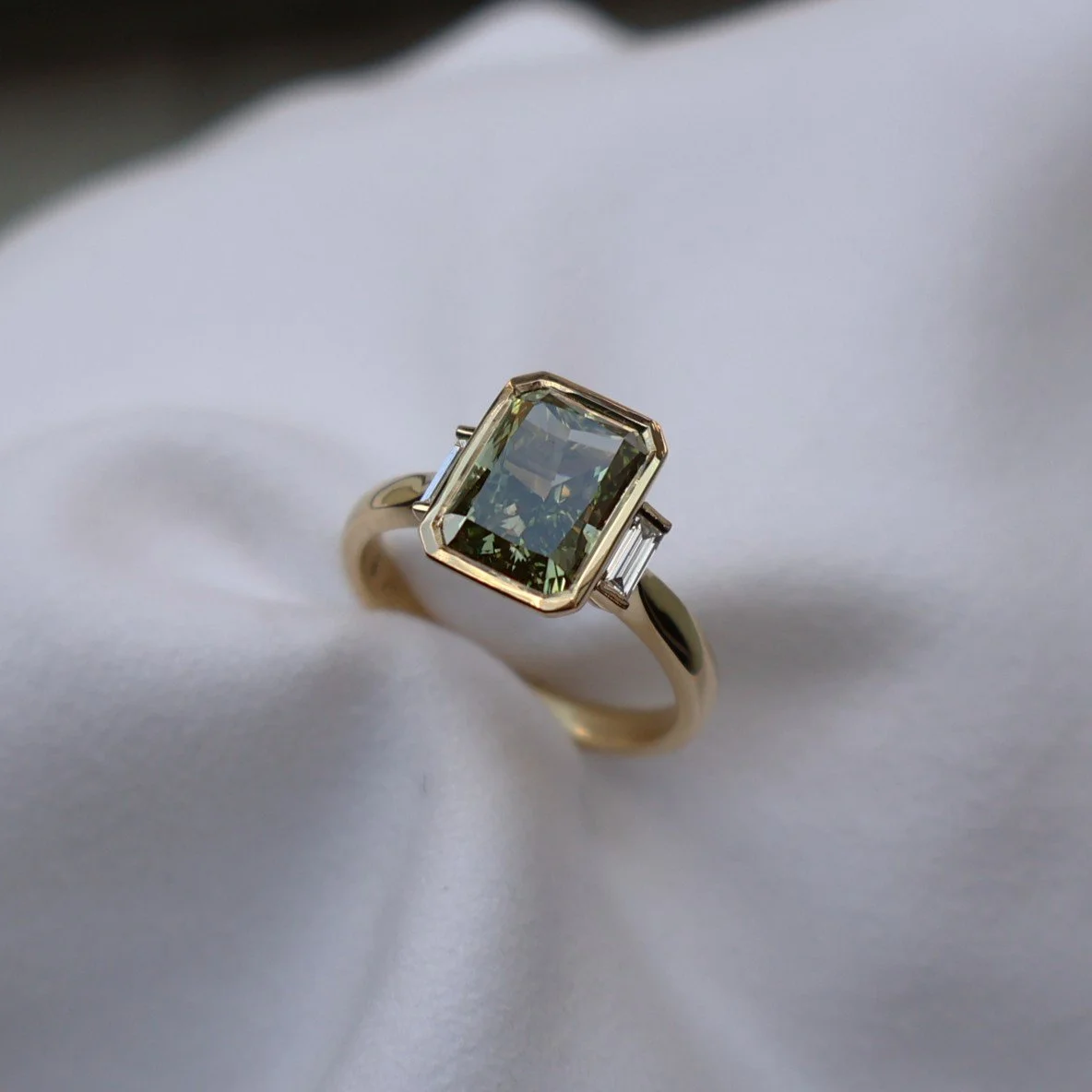 green lab diamond engagement ring