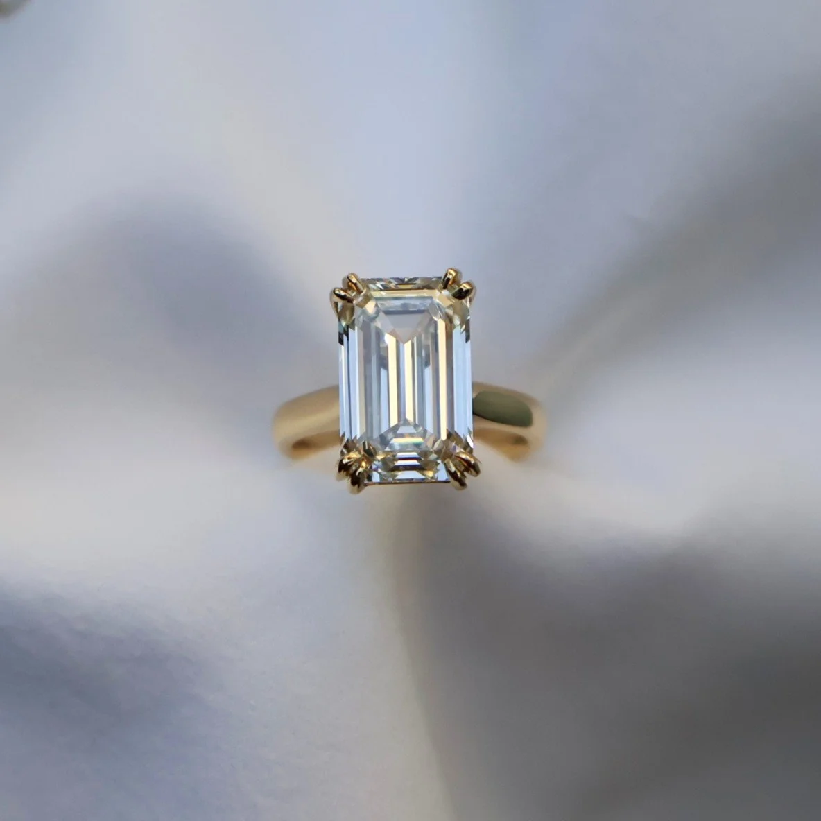 5ct Emerald-cut lab diamond set in 18ct yellow gold with double claws, made on the Sunshine Coast, QLD