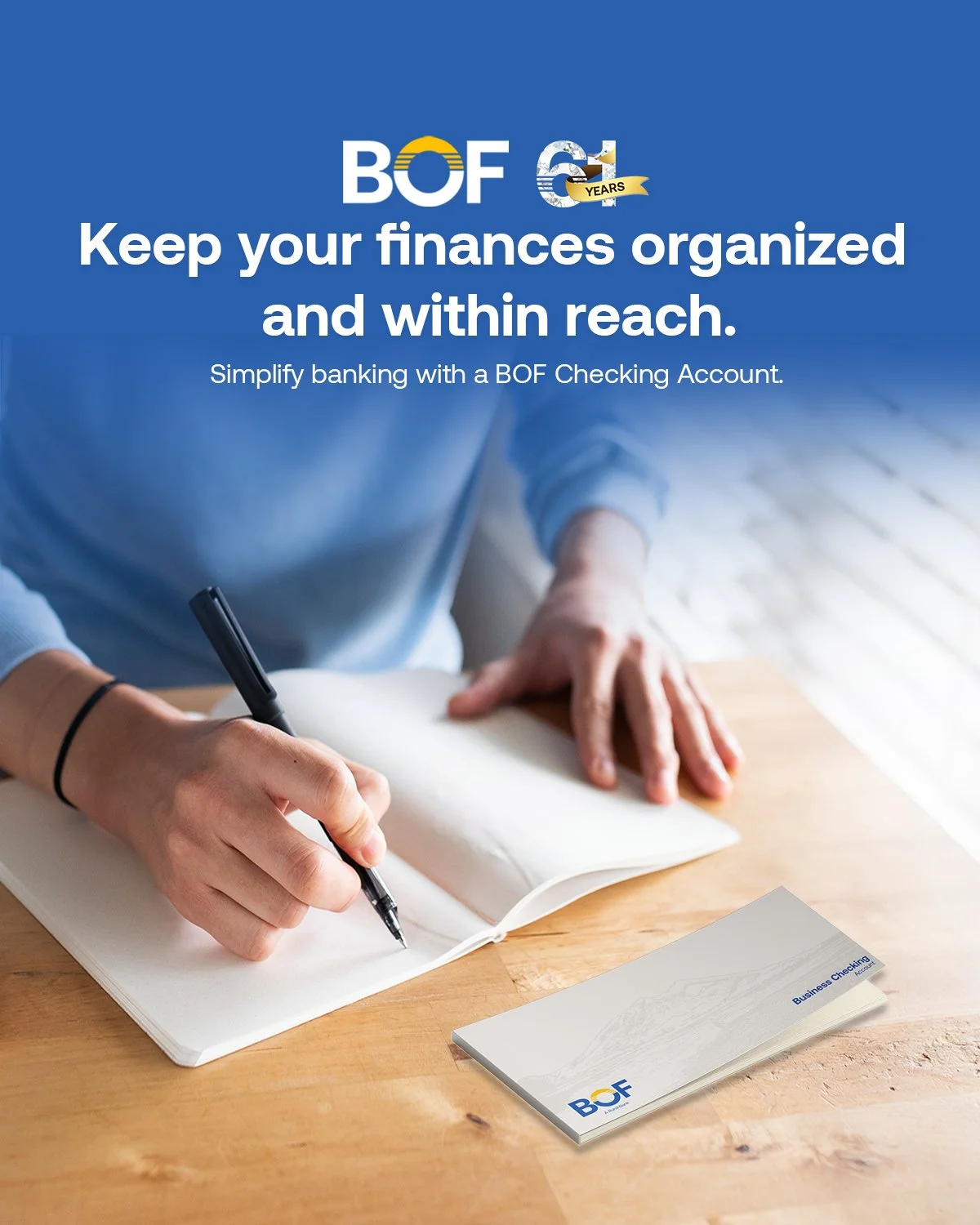 With a BOF Checking Account, you get the reliability of a checkbook and the clarity of a passbook, a perfect match for managing payments with full confidence.

#BOF

BOF, Inc. (A Rural Bank) is regulated by the Bangko Sentral ng Pilipinas (www.bsp.go