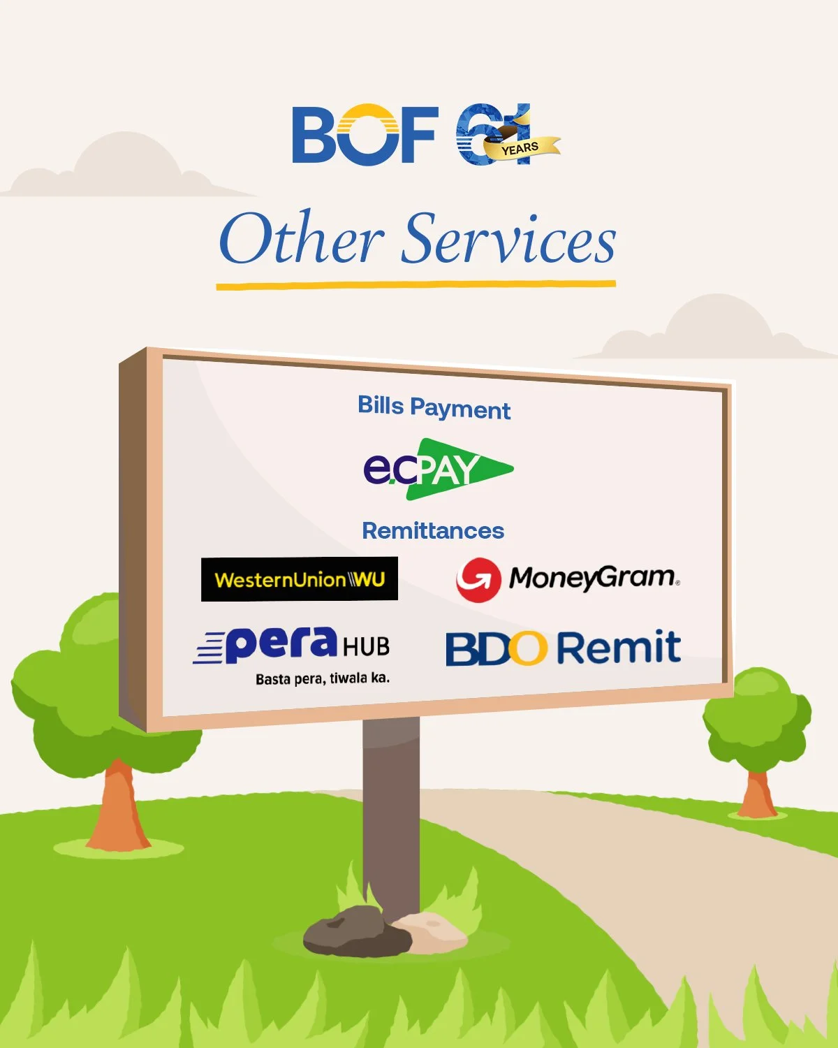 From daily remittances to monthly bills payment, we make every transaction easy. With BOF, you're covered where care meets convenience. Visit your BOF branch today!
#BOF
BOF, Inc. (A Rural Bank) is regulated by the Bangko Sentral ng Pilipinas (www.