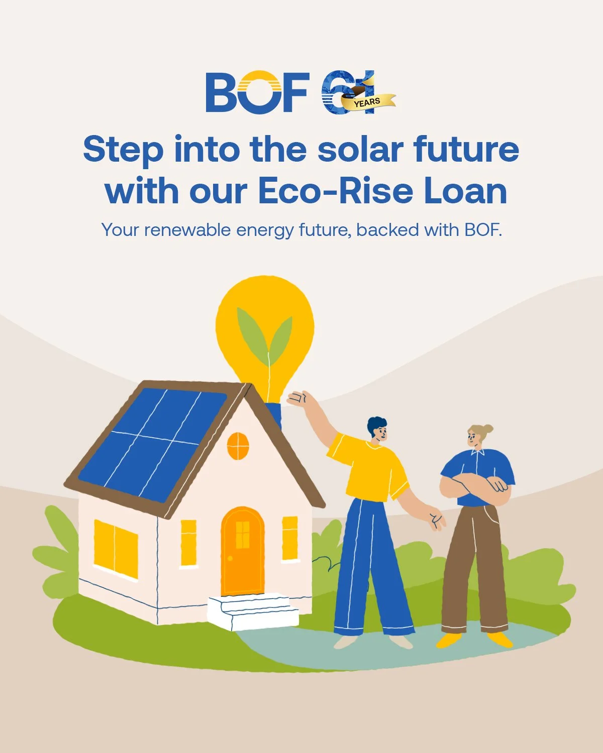 Whether you're remodeling or building a new home, BOF gives you the power to go solar without the financial stress. It's an investment in comfort, savings, and a better future for your family.

#BOF

BOF, Inc. (A Rural Bank) is regulated by the Bangk