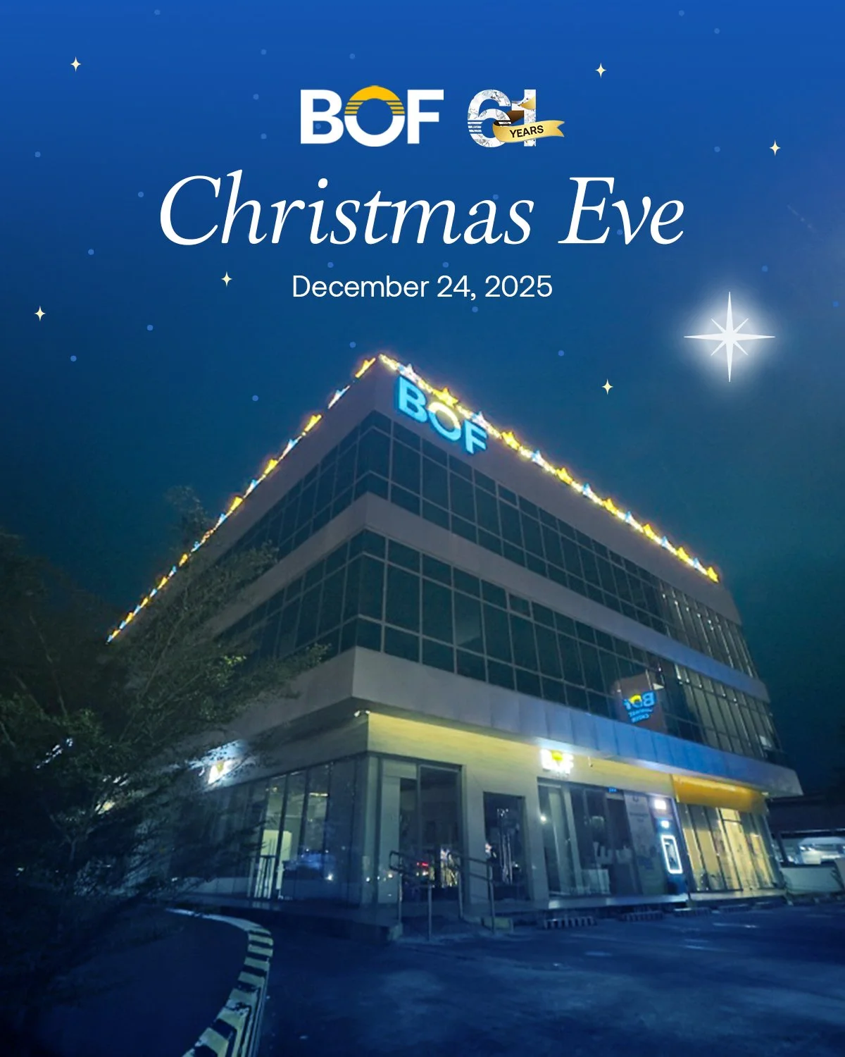 May this Christmas Eve inspire moments of reflection, fill your heart with gratitude, and surround you with the warmth of those you cherish.

#BOF

BOF, Inc. (A Rural Bank) is regulated by the Bangko Sentral ng Pilipinas (www.bsp.gov.ph) and deposits