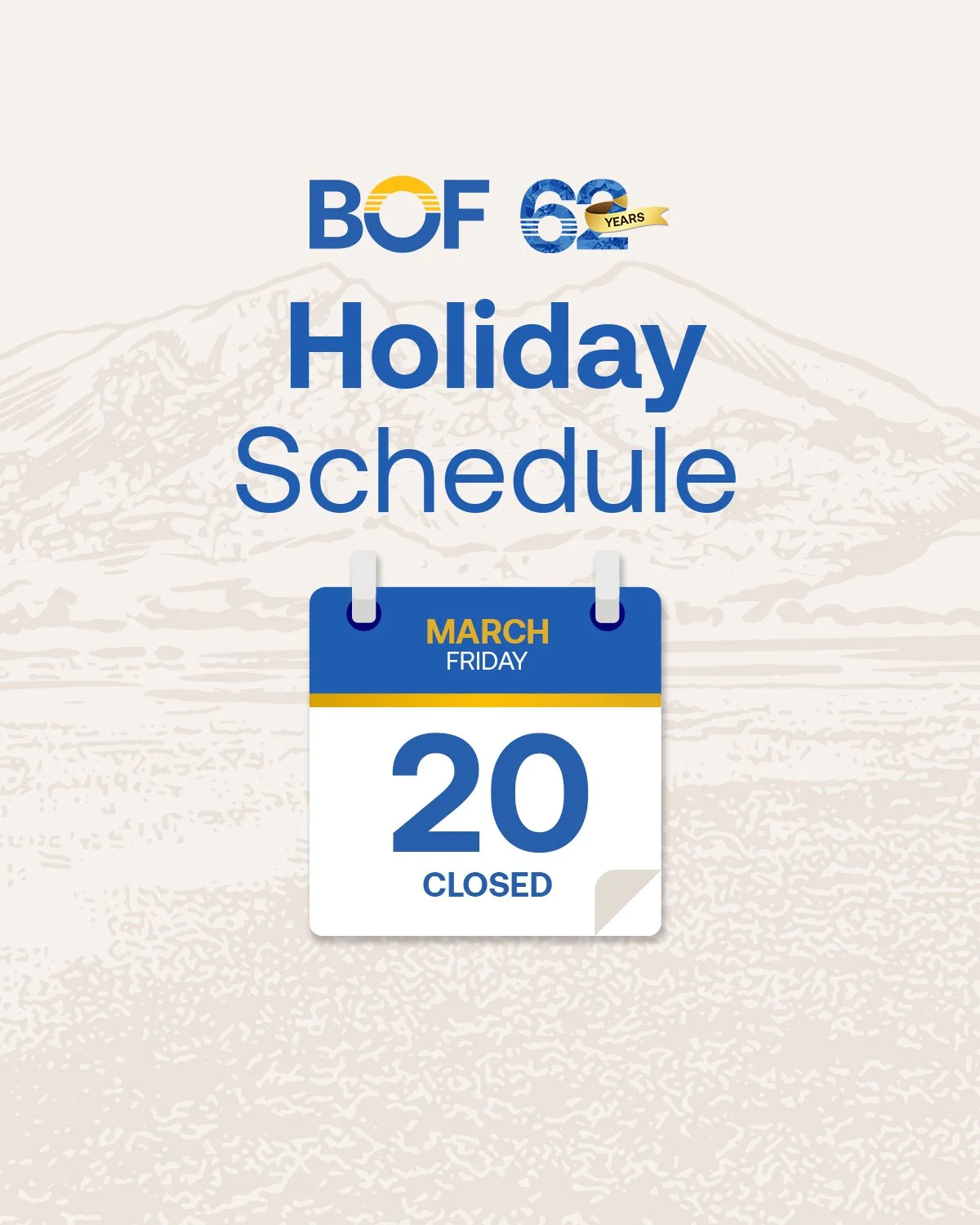 #BankAdvisory

Please be informed that all BOF branches will be closed on the upcoming holiday, March 20, 2026 (Friday).

Regular banking operations will resume on the following banking day, March 23, 2026 (Monday). Please plan your transactions acco