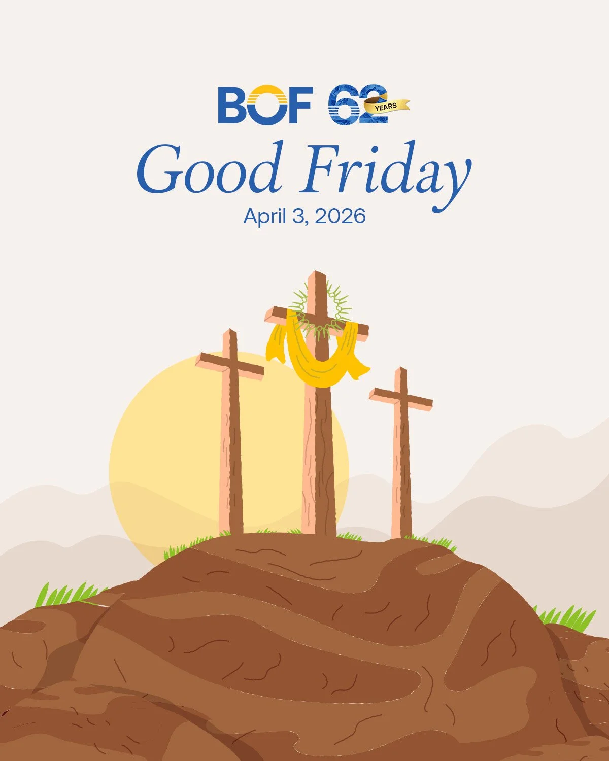 A reminder of God's selfless love, His mercy lights the path even in our darkest moments. May the hope that emerged from His sacrifice lead us to a life of compassion and faith.

https://bof.com.ph

#BOF

BOF, Inc. (A Rural Bank) is regulated by the 