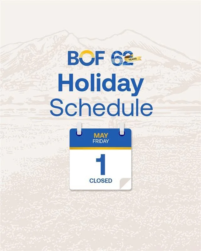 #BankAdvisory
 
Please be informed that all BOF branches will be closed on the upcoming holiday, May 1, 2026 (Friday).
 
Regular banking operations will resume on the following banking day, May 4, 2026 (Monday). Please plan your transactions accordin