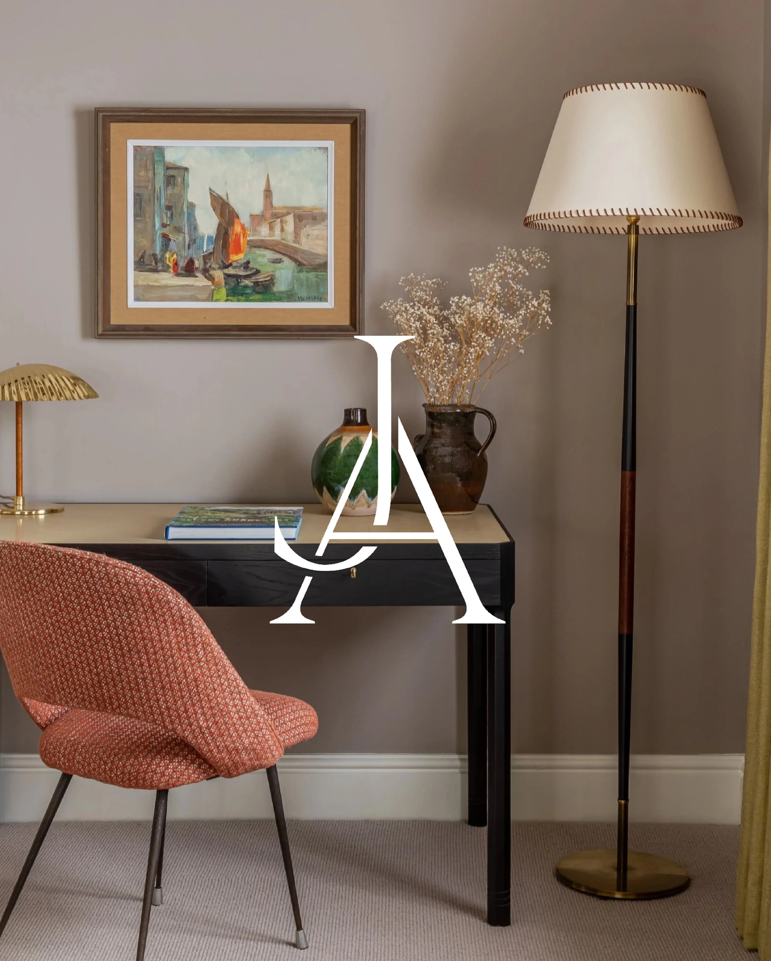 Brand identity designs for Jessica Adams, featuring refined serif logo, custom monogram and elegant brand palette.