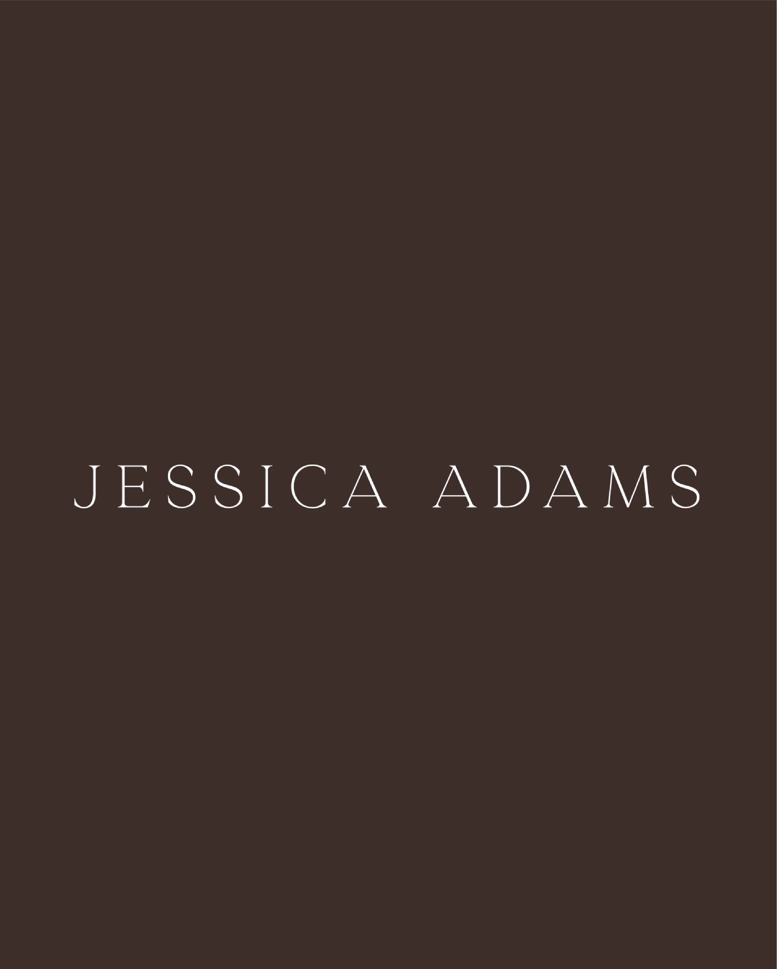 Brand identity designs for Jessica Adams, featuring refined serif logo, custom monogram and elegant brand palette.