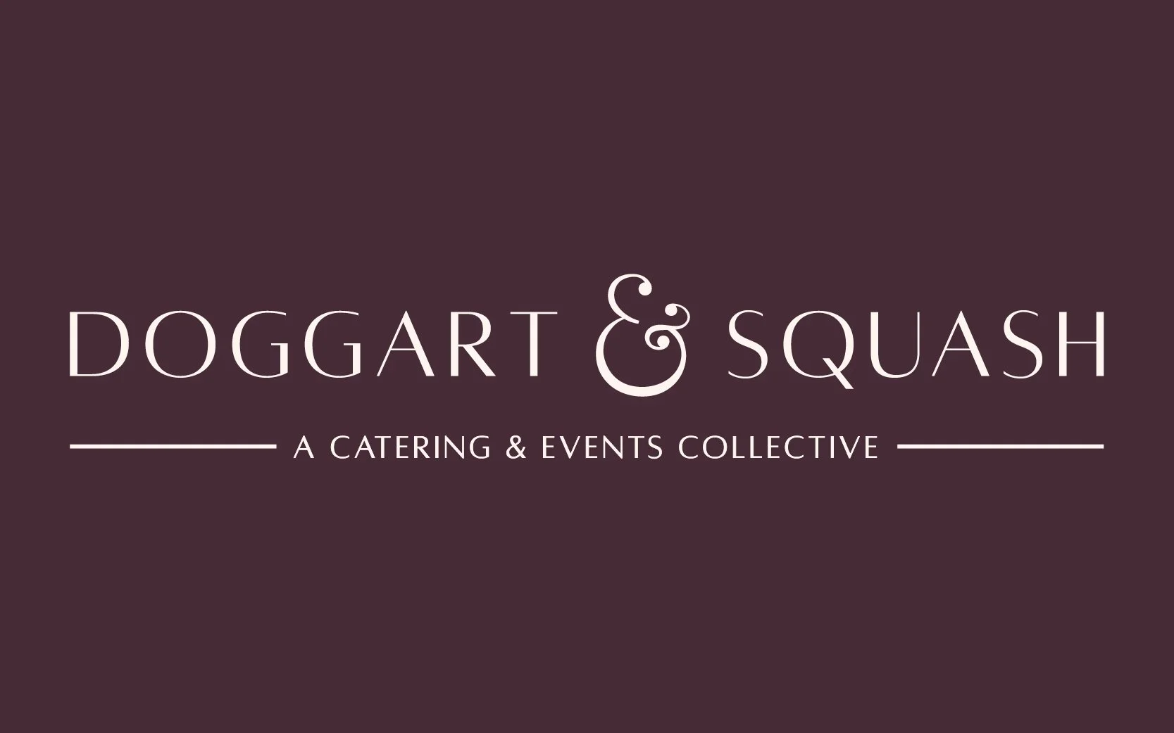 Brand identity designs for Doggart & Squash, showcasing logo, symbol, and branding in rich aubergine tones.